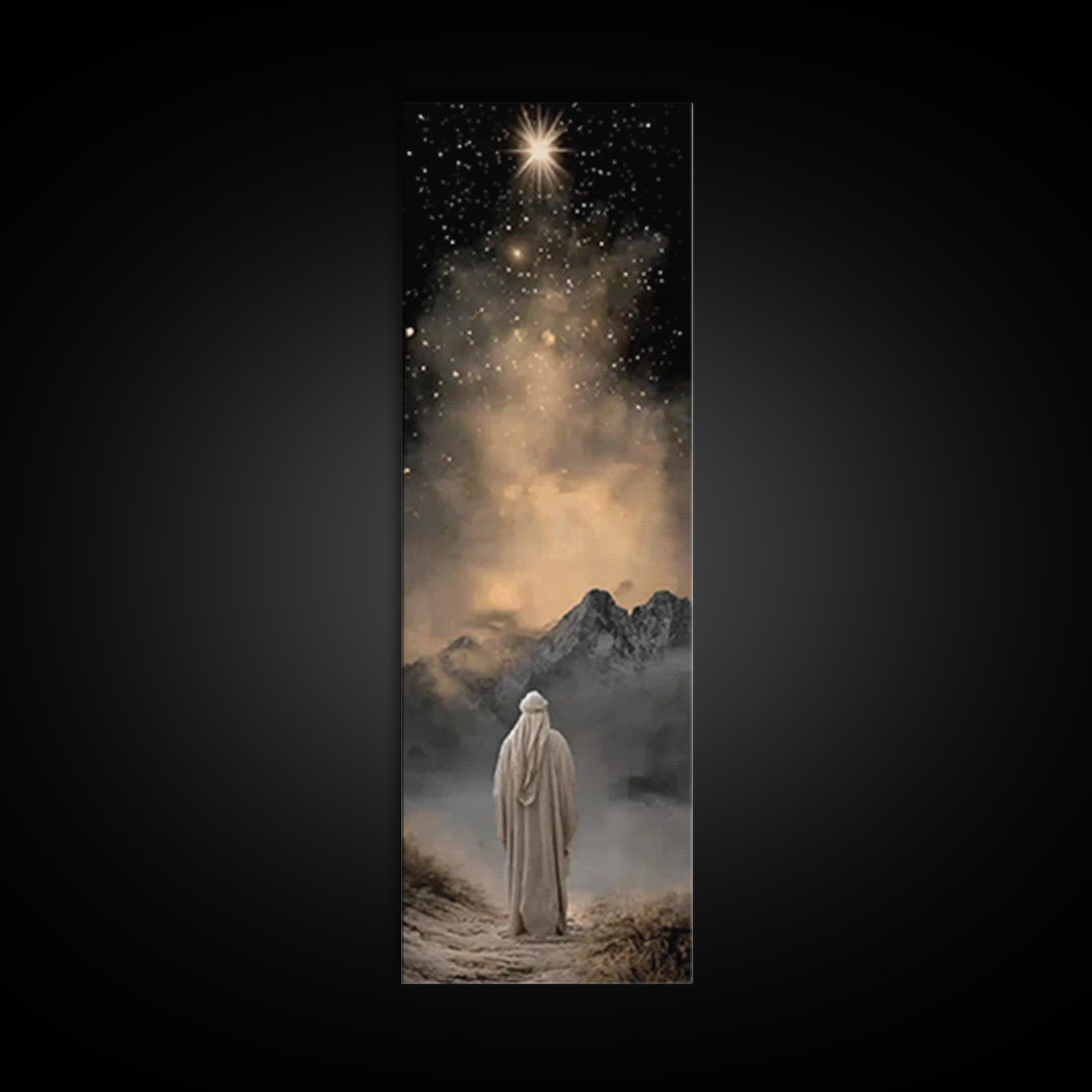Bethlehem Night Sky – Framed Canvas Print – Tall Skinny Art Print – Christian Christmas Art – Christmas Wall Art – Christian Art Canvas – C