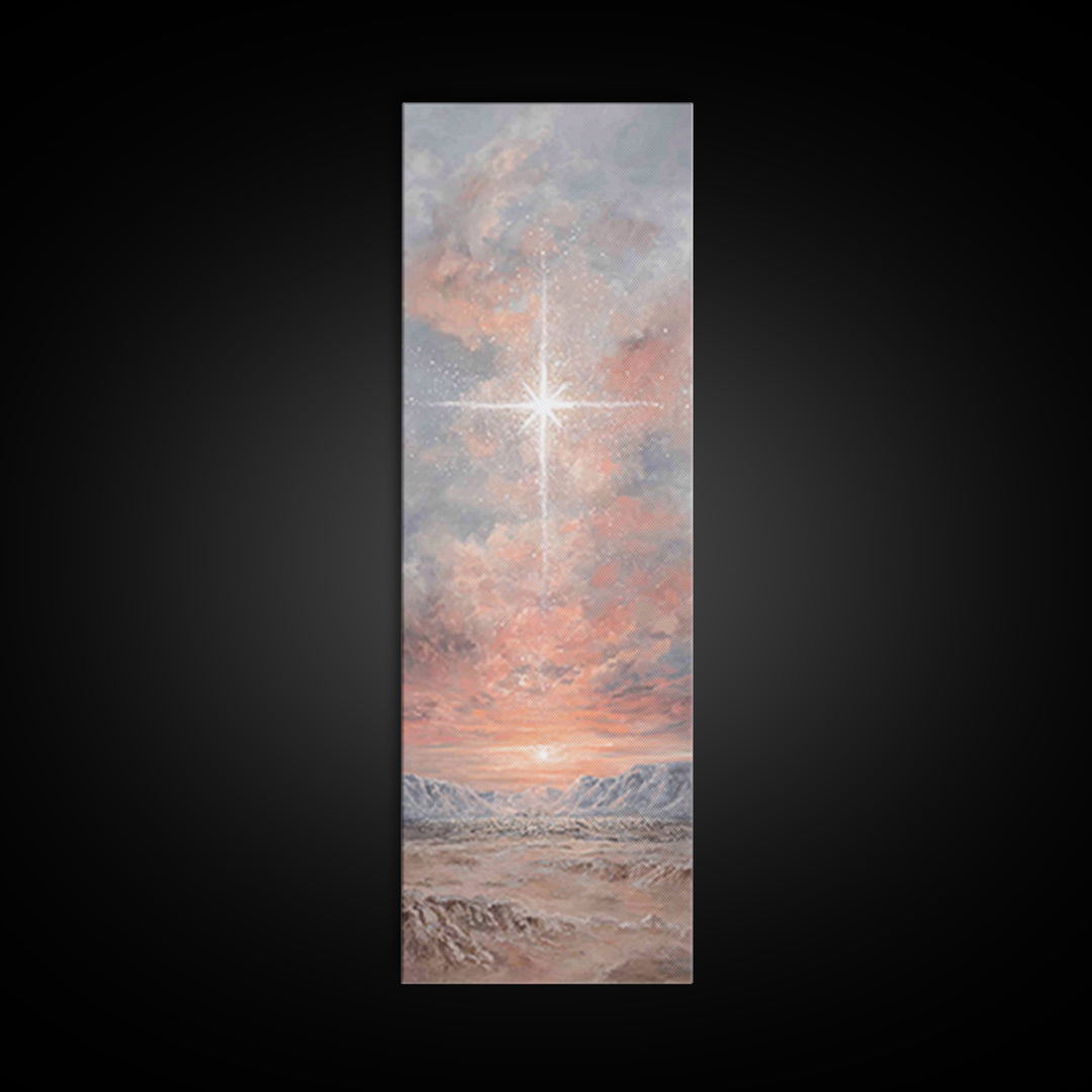 Heavenly Dawn Star – Framed Canvas Print – Tall Narrow Wall Art – Christian Wall Art – Christian Art Canvas – Christmas Art – Jesus Paintin