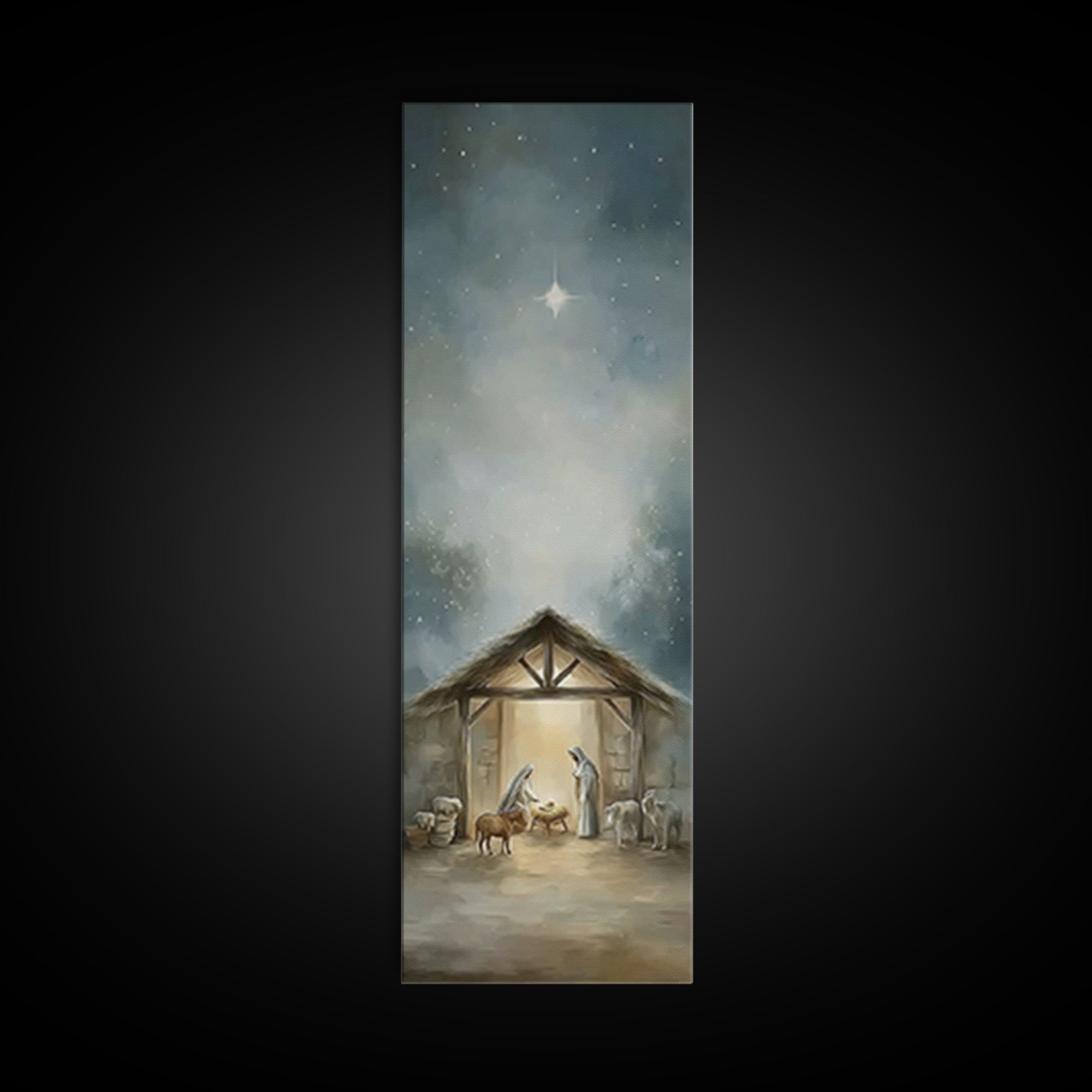 Bethlehem Night Light – Framed Canvas Print – Skinny Art – Christian Christmas Art – Christian Art Canvas – Jesus Painting – Christian Wall