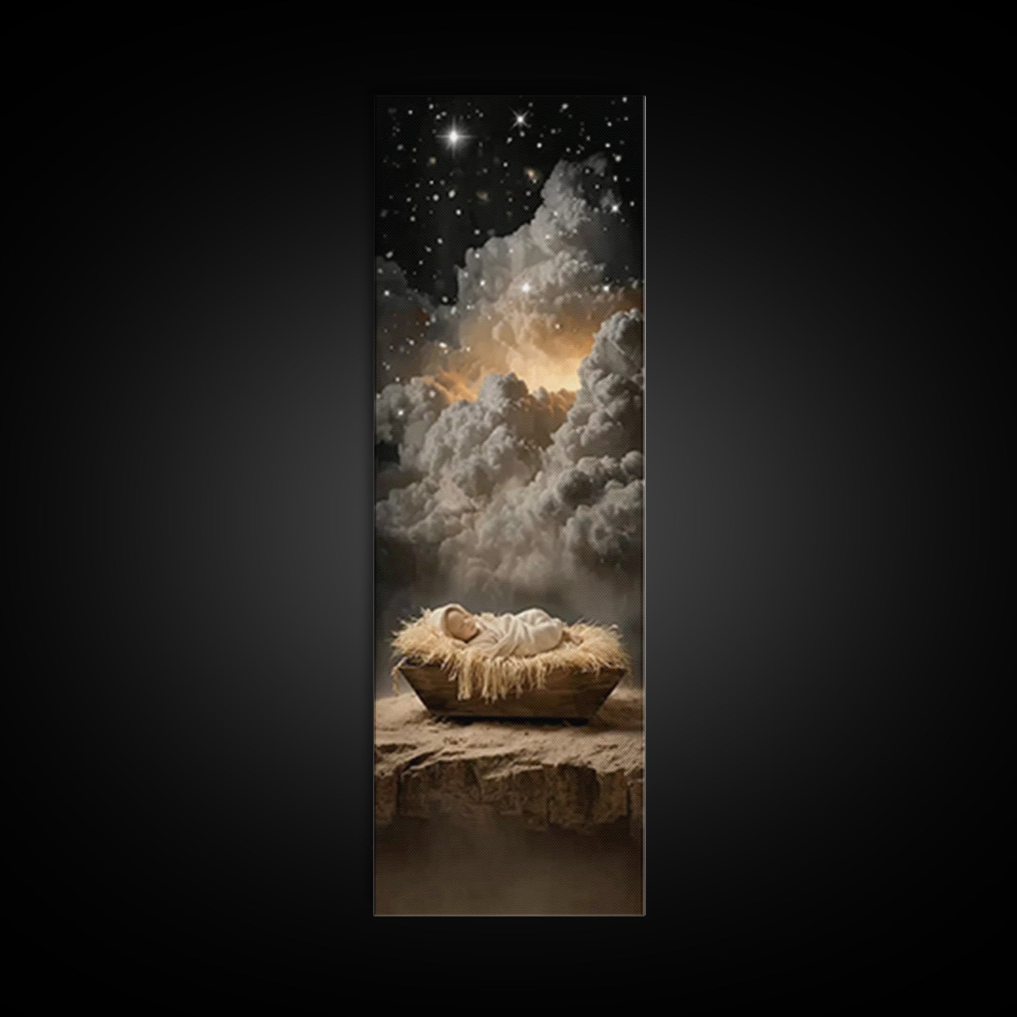 Heavenly Manger Star – Framed Canvas Print – Tall Narrow Wall Art – Christian Art Canvas – Jesus Painting – Jesus Art – Christian Christmas