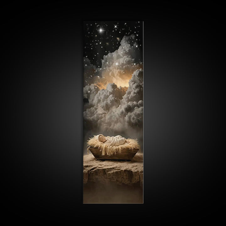 Heavenly Manger Star – Framed Canvas Print – Tall Narrow Wall Art – Christian Art Canvas – Jesus Painting – Jesus Art – Christian Christmas