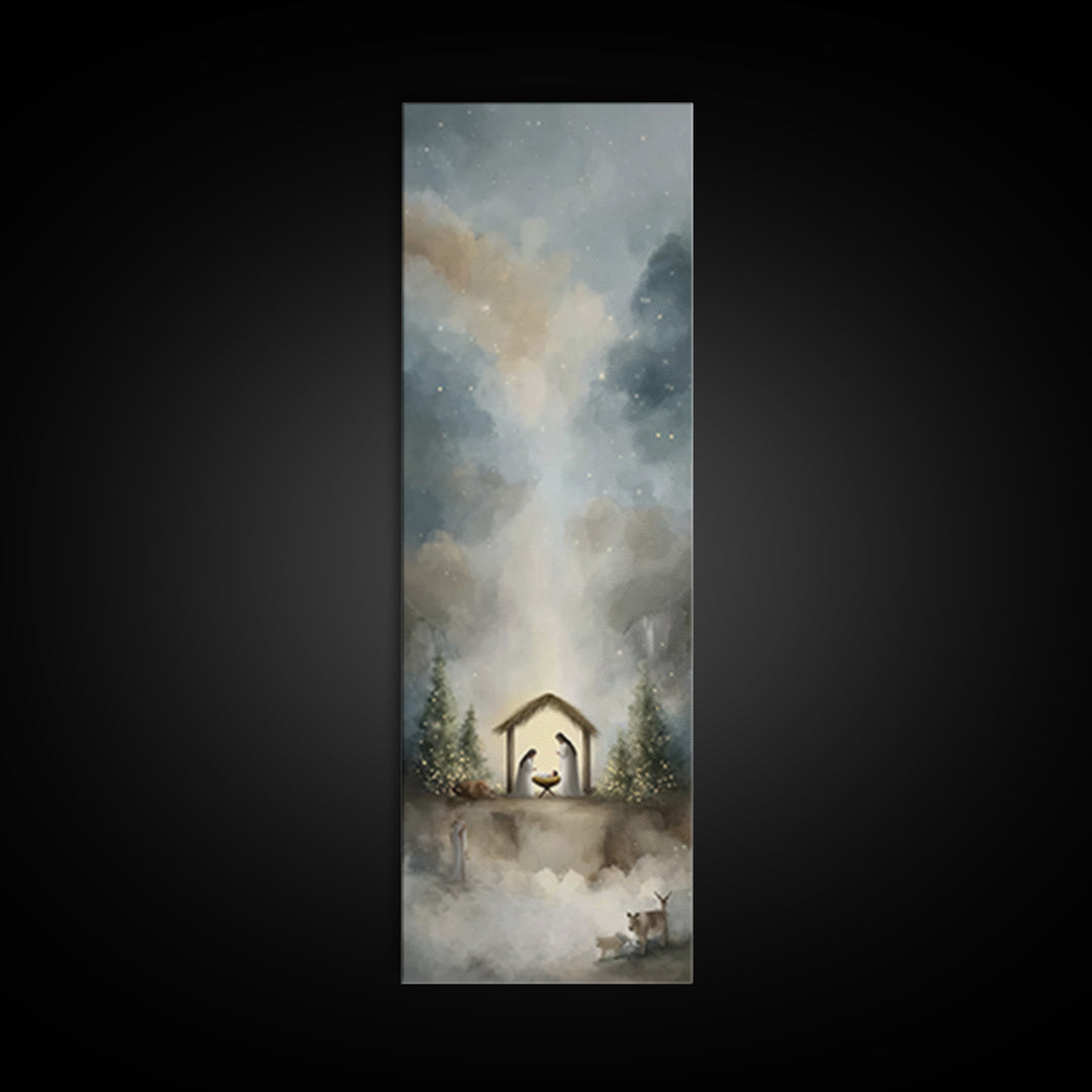 Silent Holy Wonder – Framed Canvas Print – Tall Narrow Wall Art – Jesus Art – Christian Art Canvas – Christian Christmas Art – Jesus Painti