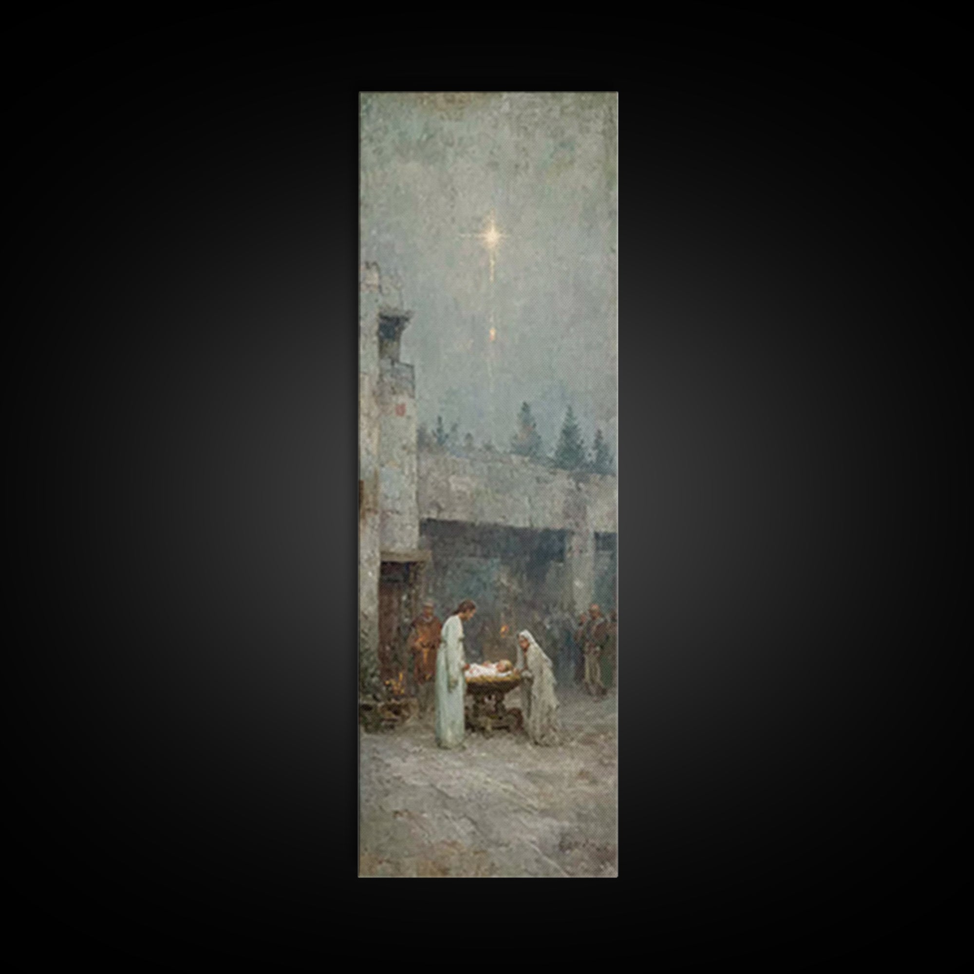 Holy Night Grace – Framed Canvas Print – Tall Narrow Wall Art – Christian Christmas Art – Christian Art Canvas – Jesus Painting – Jesus Art