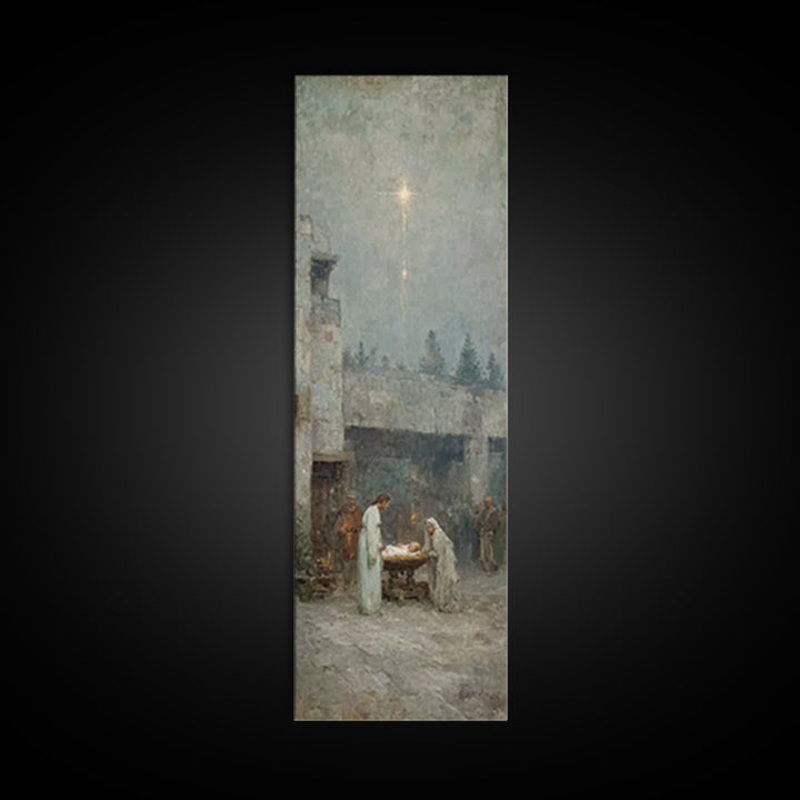 Holy Night Grace – Framed Canvas Print – Tall Narrow Wall Art – Christian Christmas Art – Christian Art Canvas – Jesus Painting – Jesus Art