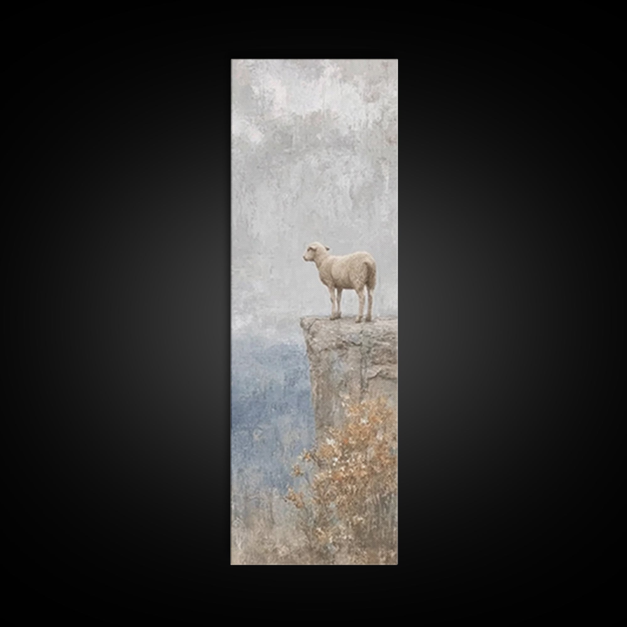 Lone Meadow Lamb, Framed Canvas Print, Christian Art Canvas, Christian Wall Art, Minimalist Christian Art, Skinny Art