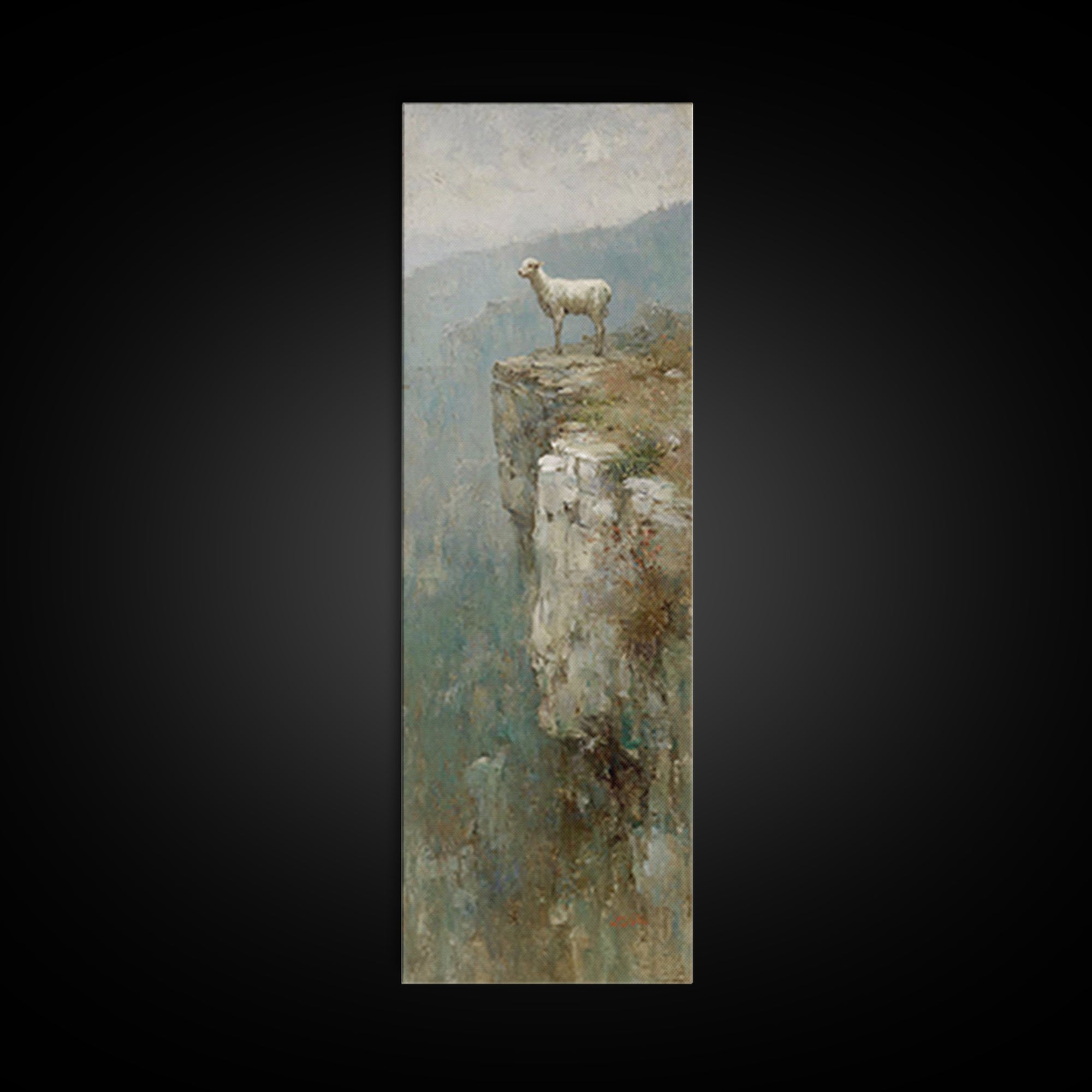 Silent Ridge Lamb - Framed Canvas Print - Christian Art Canvas - Vintage Christian Art - Christian Wall Art - Christian Painting - Tall Ski