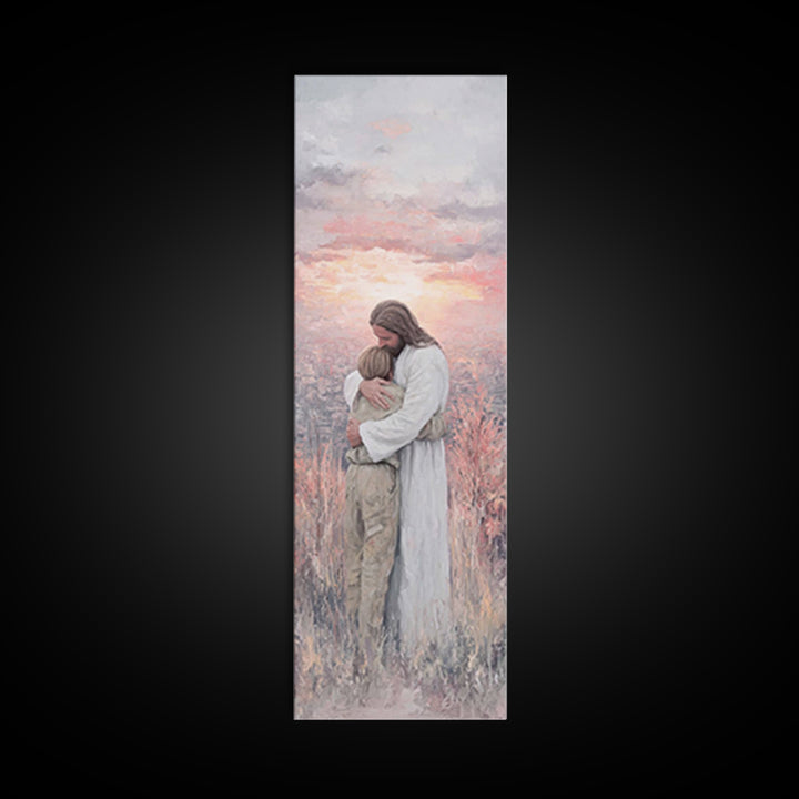 Eternal Peace Embrace – Framed Canvas Print – Jesus Painting – Christian Wall Art – Christian Art Canvas – Modern Christian Art – Tall Skin