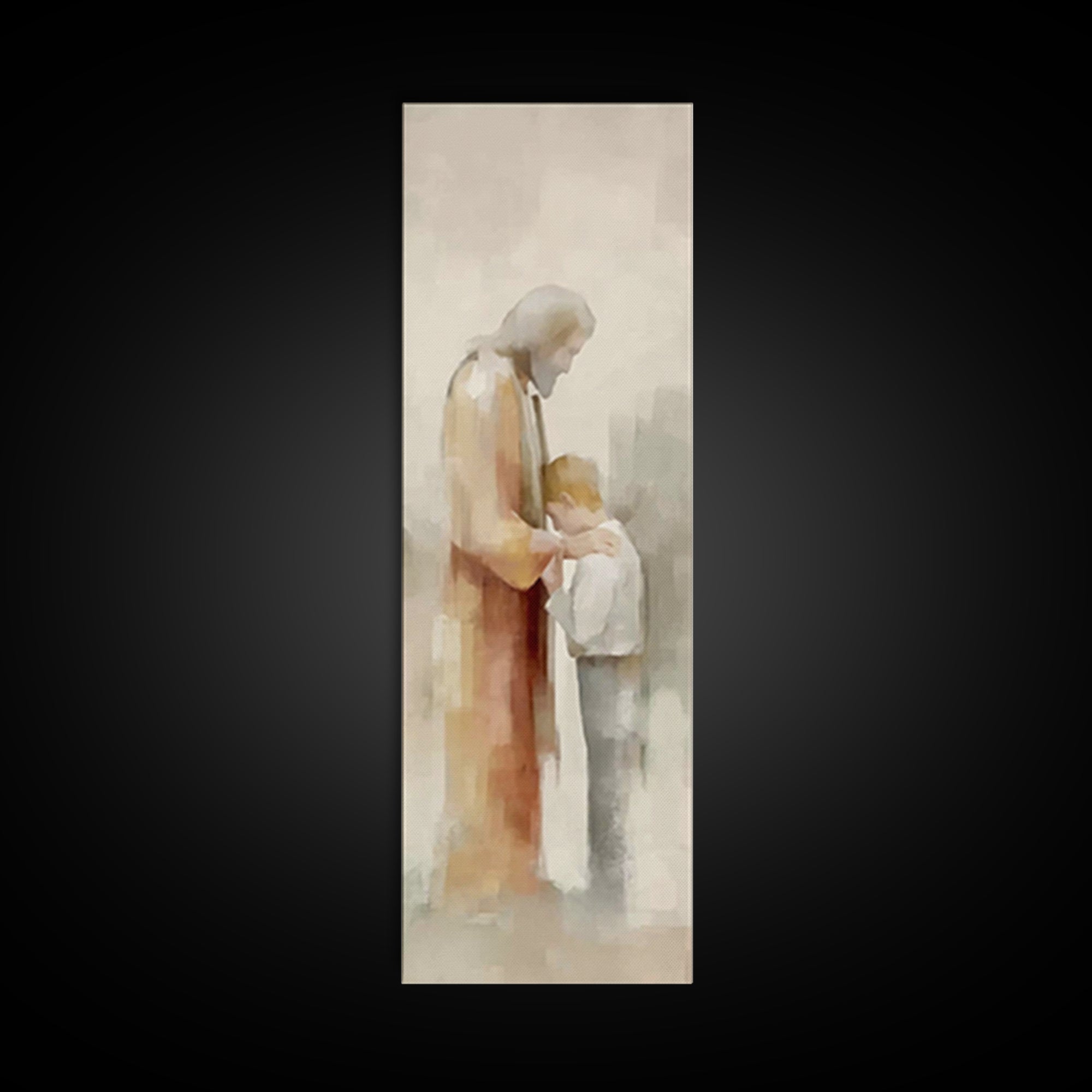 Tender Shepherd Grace, Framed Canvas Print, Christian Wall Art, Christian Art Canvas, Modern Christian Art, Jesus Painting, Skinny Art