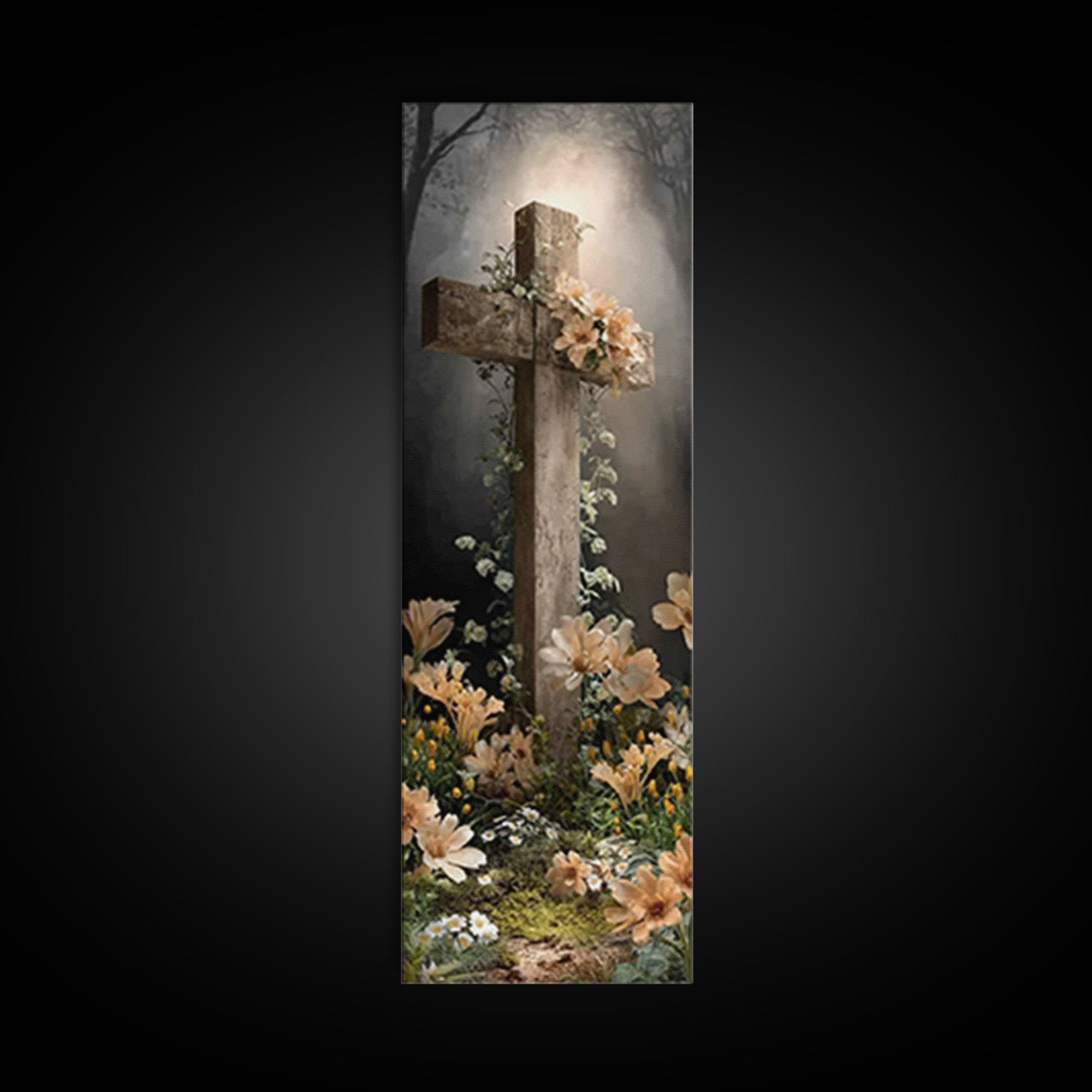 Radiant Cross Garden – Framed Canvas Print – Christian Art Canvas – Christian Wall Art – Christian Painting – Modern Christian Art – Skinny