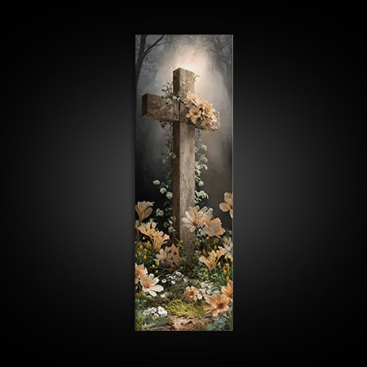 Radiant Cross Garden – Framed Canvas Print – Christian Art Canvas – Christian Wall Art – Christian Painting – Modern Christian Art – Skinny