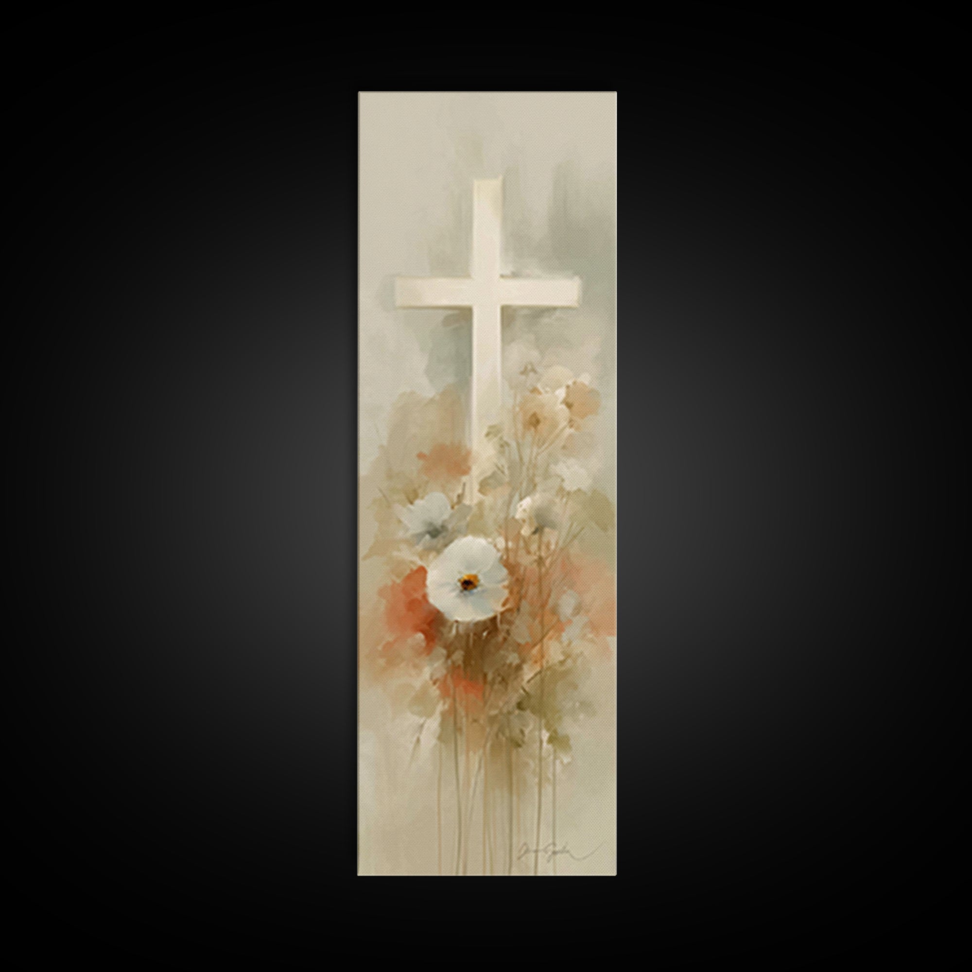 Soft Cross Blossoms | Framed Canvas Print | Christian Art | Christian Art Canvas | Christian Wall Art | Subtle Christian Art | Narrow Art