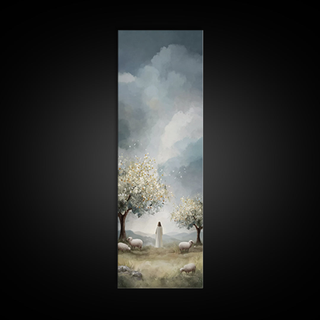 Shepherd Of Light – Framed Canvas Print – Jesus Painting – Christian Art Canvas – Tall Narrow Wall Art – Christian Wall Art