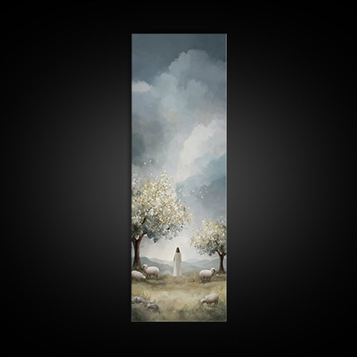 Shepherd Of Light – Framed Canvas Print – Jesus Painting – Christian Art Canvas – Tall Narrow Wall Art – Christian Wall Art