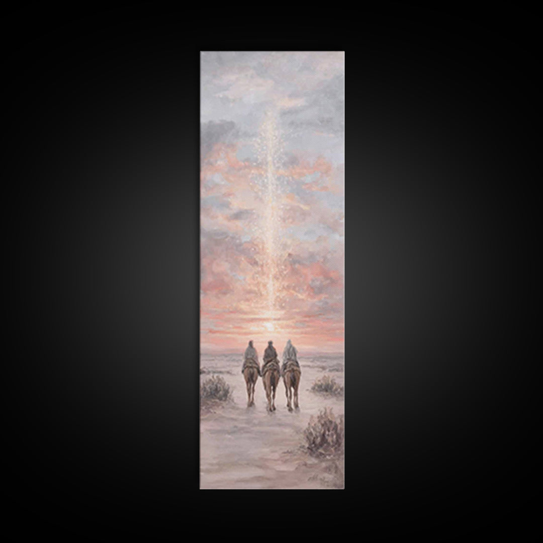 Rose Dawn Pilgrims – Framed Canvas Print – Christian Christmas Art – Skinny Art – Christian Wall Art – Christian Art Canvas