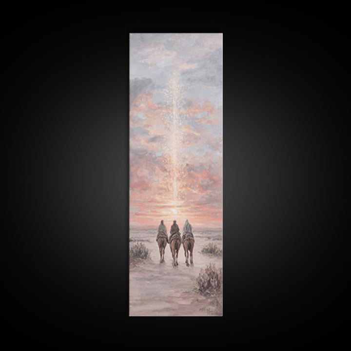 Rose Dawn Pilgrims – Framed Canvas Print – Christian Christmas Art – Skinny Art – Christian Wall Art – Christian Art Canvas