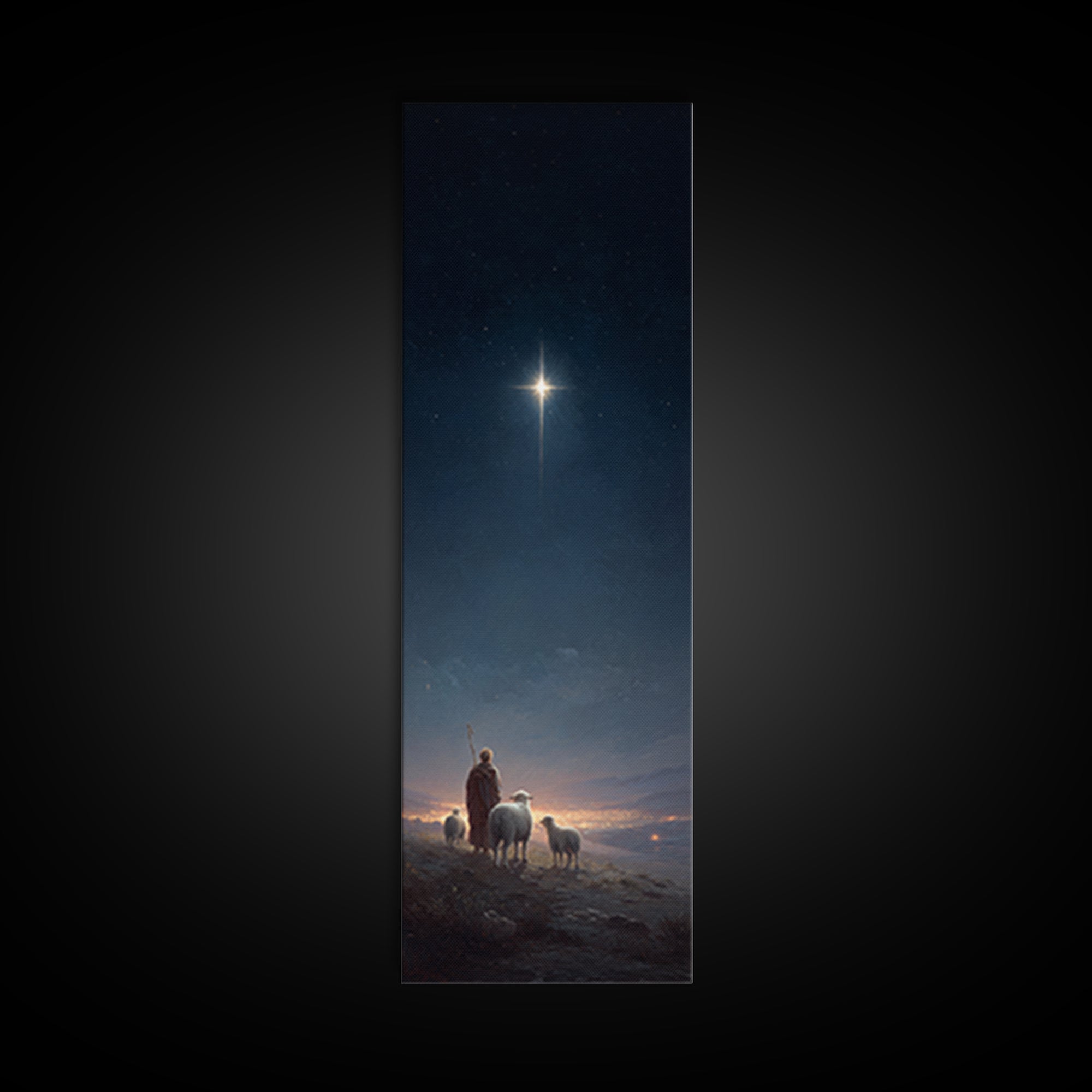 Shepherds In Wonder, Framed Canvas Print, Tall Skinny Art Print, Christian Art Canvas, Christmas Art, Christian Painting, Christian Christm