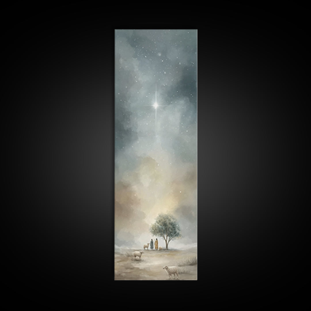 Starry Night Peace – Framed Canvas Print – Tall Narrow Wall Art – Christian Wall Art – Christian Art Canvas – Christmas Art Prints – Subtle