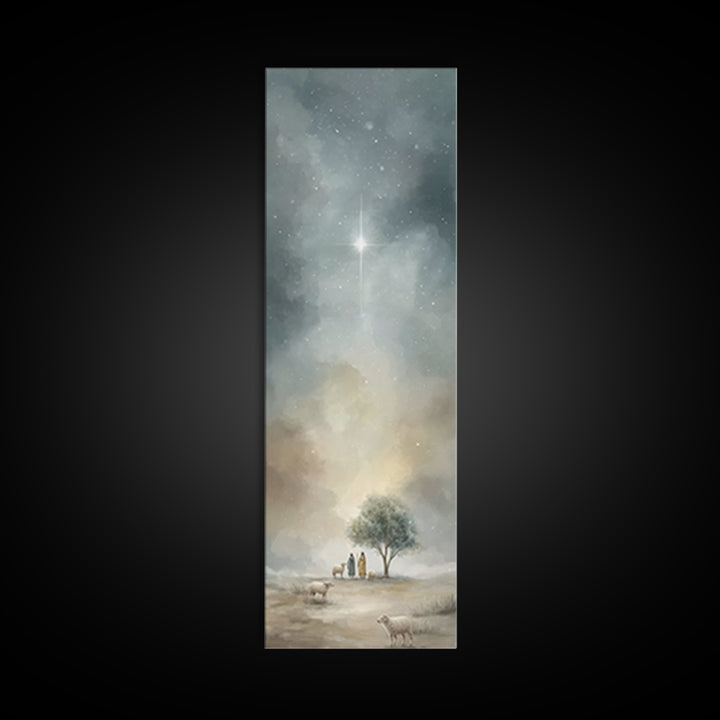 Starry Night Peace – Framed Canvas Print – Tall Narrow Wall Art – Christian Wall Art – Christian Art Canvas – Christmas Art Prints – Subtle