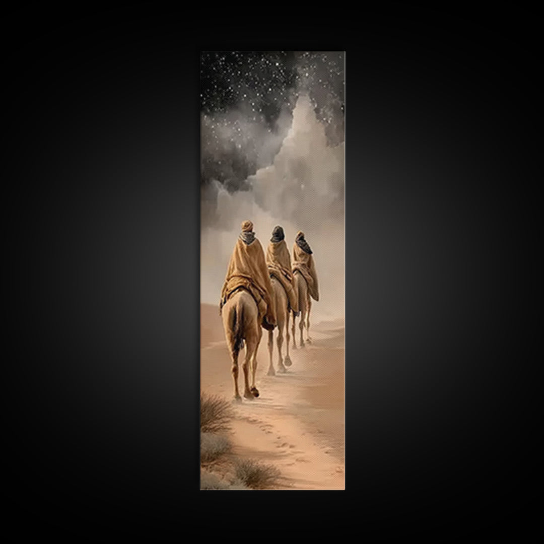 Desert Pilgrims Light – Framed Canvas Print – Christmas Art – Christian Art Canvas – Narrow Art – Christian Wall Art – Christian Christmas