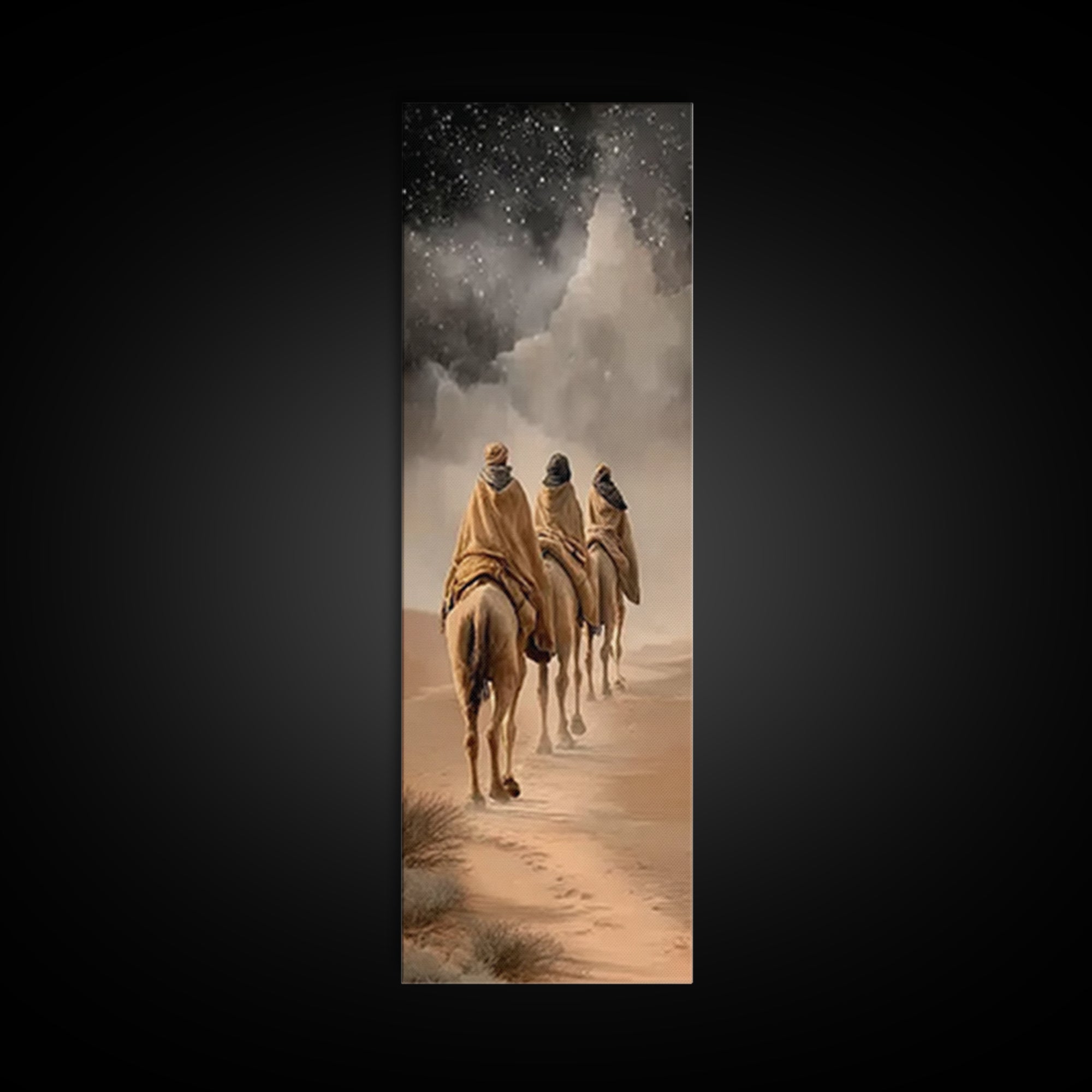 Desert Pilgrims Light – Framed Canvas Print – Christmas Art – Christian Art Canvas – Narrow Art – Christian Wall Art – Christian Christmas
