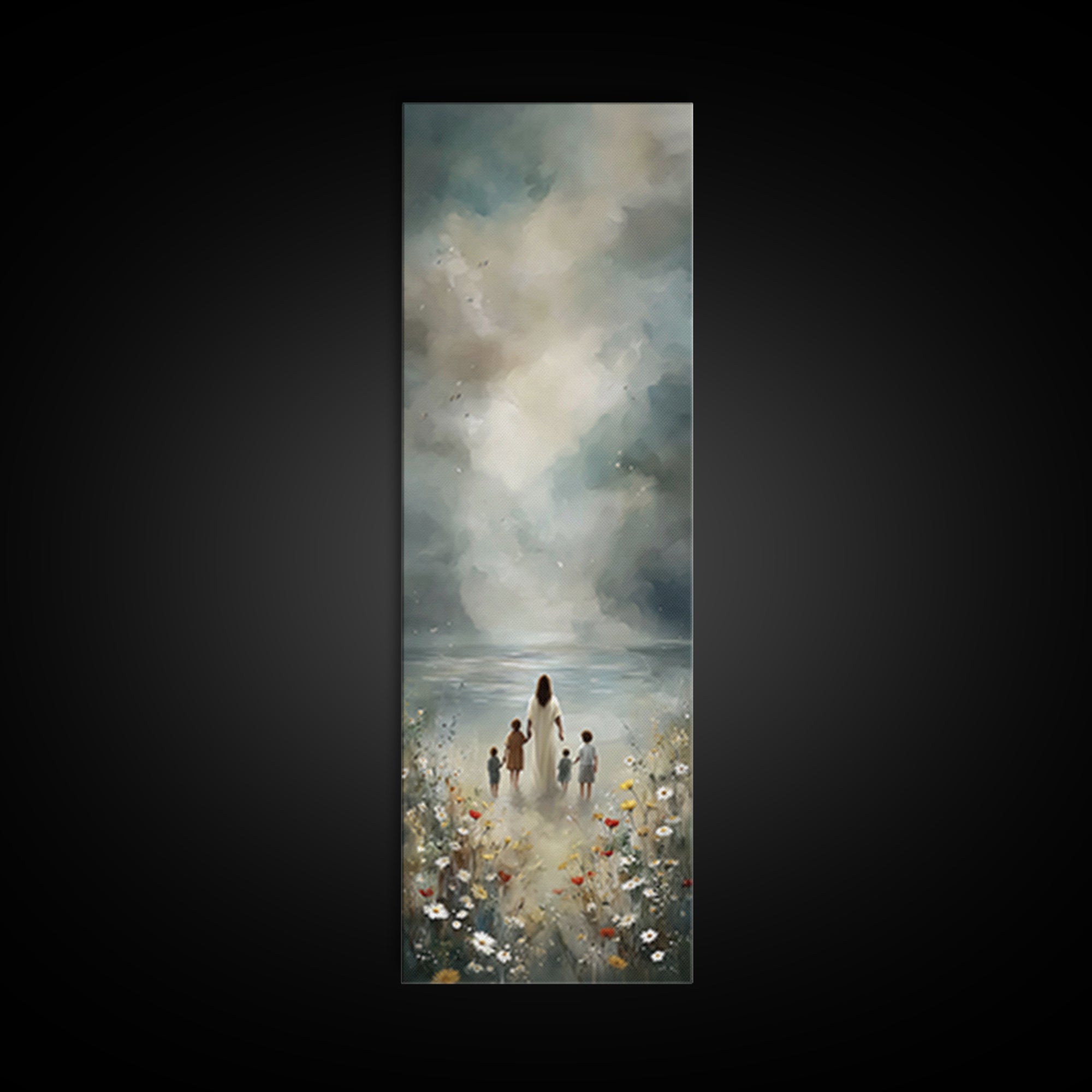 Garden Path Grace – Framed Canvas Print – Tall Narrow Wall Art – Christian Wall Art – Jesus Painting – Christian Art Canvas – Christmas Art