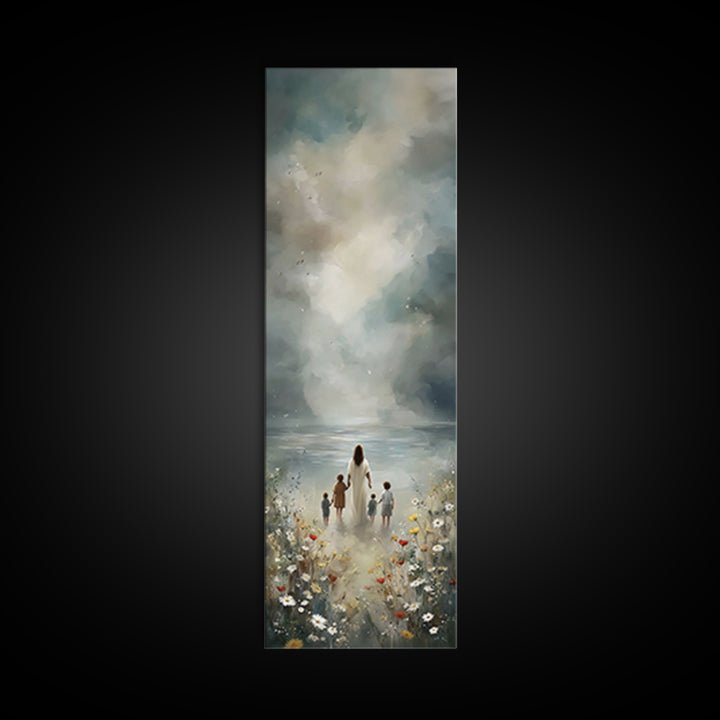 Garden Path Grace – Framed Canvas Print – Tall Narrow Wall Art – Christian Wall Art – Jesus Painting – Christian Art Canvas – Christmas Art
