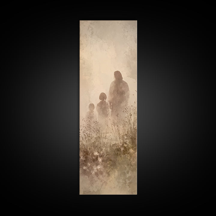 Heavenlight Meadow – Framed Canvas Print – Narrow Art – Christian Art Canvas – Jesus Painting – Christian Wall Art – Modern Christian Art –
