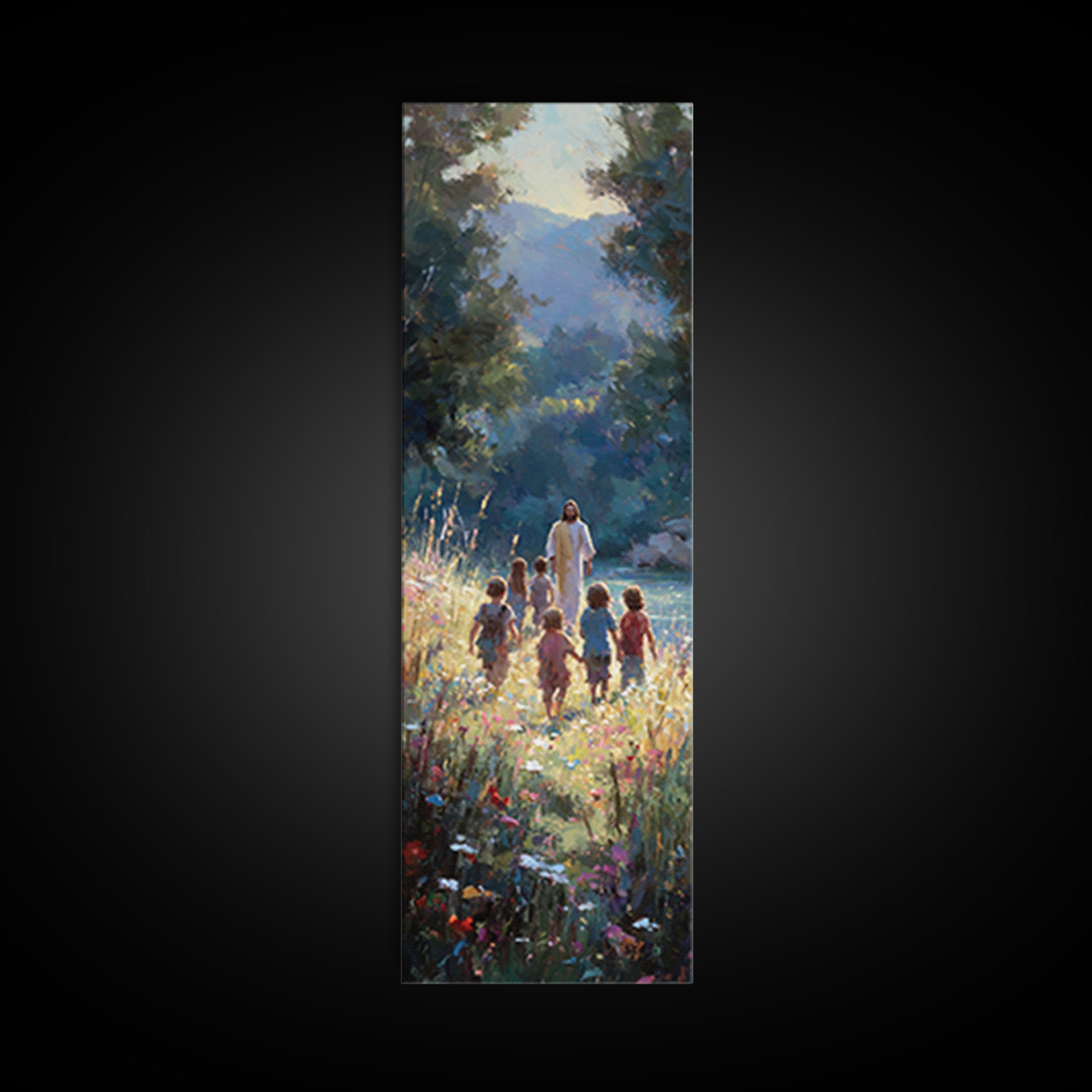 Valley Of Peace – Framed Canvas Print – Tall Skinny Art Print – Christian Art Canvas – Christian Wall Art – Jesus Painting – Modern Christi