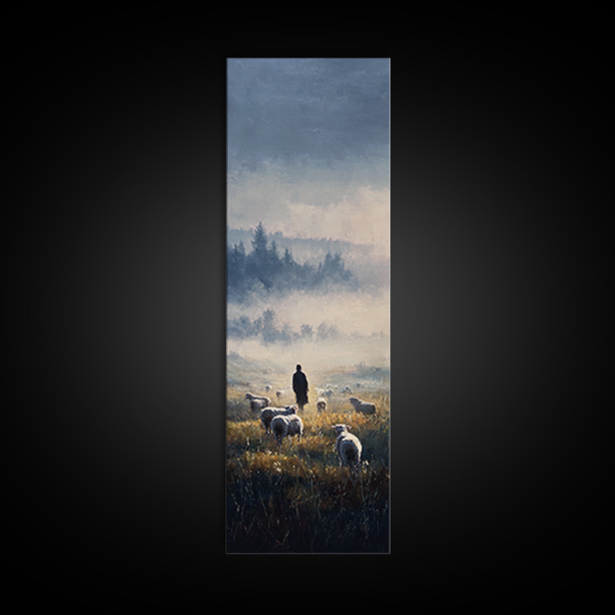 Dawn Of The Flock – Framed Canvas Print – Narrow Art – Christian Art Canvas – Christian Wall Art – Jesus Painting – Vintage Christian Art –