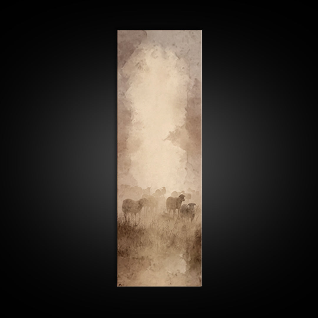 Shepherds In Stillness – Framed Canvas Print – Tall Narrow Wall Art – Christian Wall Art – Christian Art Canvas – Moody Christian Art – Jes