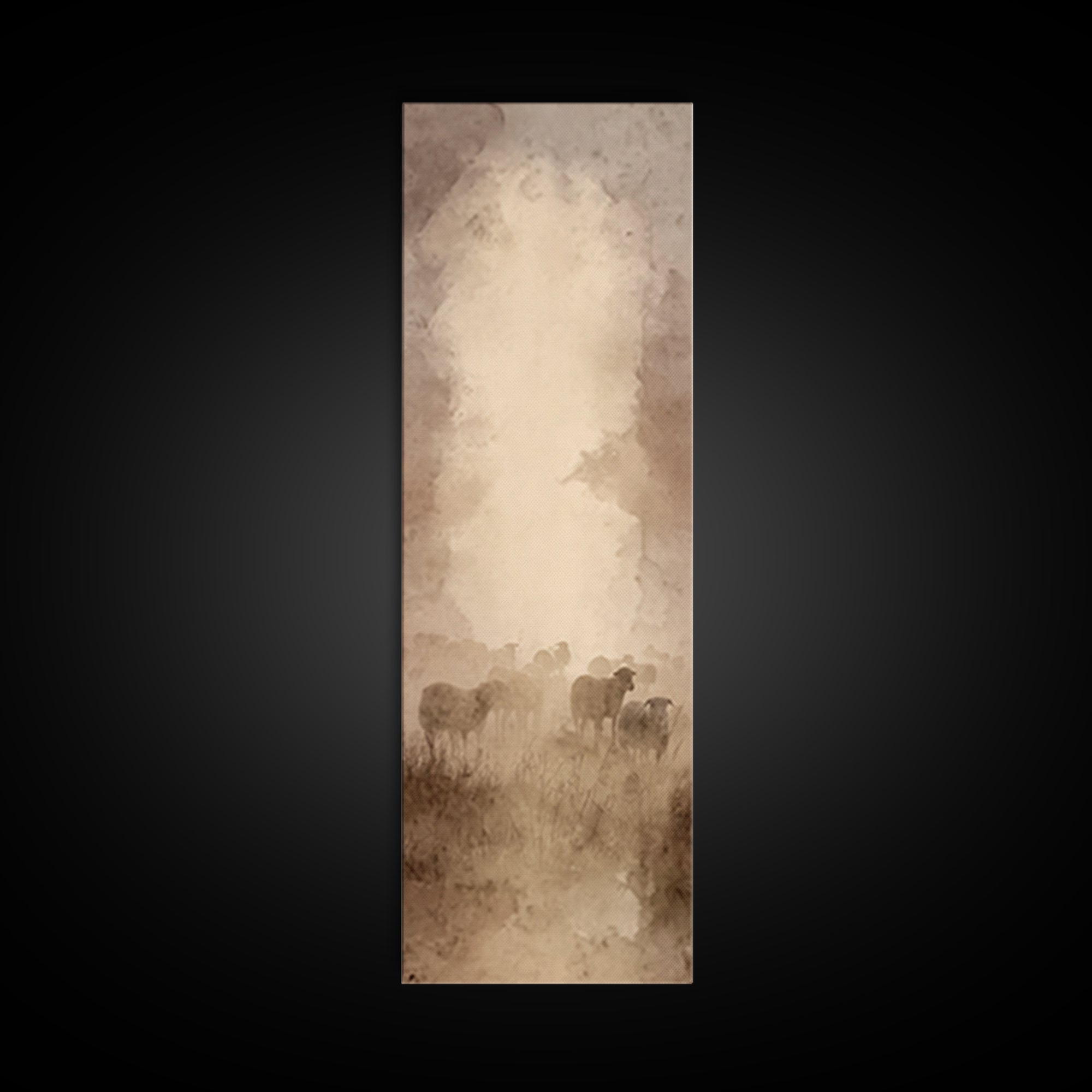 Shepherds In Stillness – Framed Canvas Print – Tall Narrow Wall Art – Christian Wall Art – Christian Art Canvas – Moody Christian Art – Jes