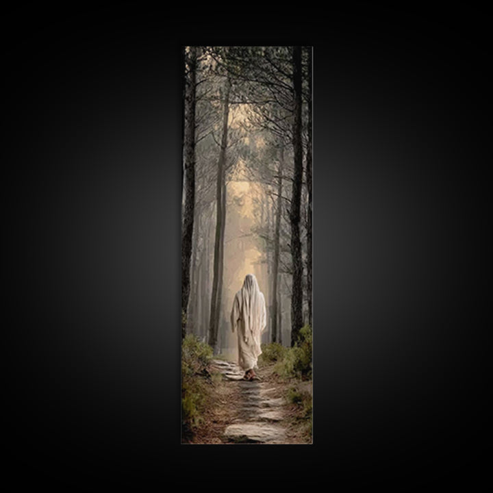 Lighted Woodland Walk | Framed Canvas Print | Narrow Art | Christian Art Canvas | Jesus Painting Canvas | Christmas Art | Christian Gift |
