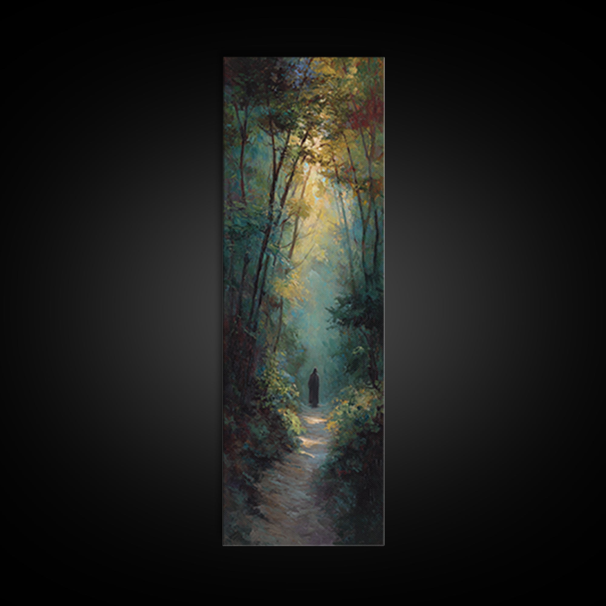 Forest Light Messiah, Framed Canvas Print, Christian Art Canvas, Christian Painting, Tall Narrow Wall Art, Christian Christmas Decor, Moder