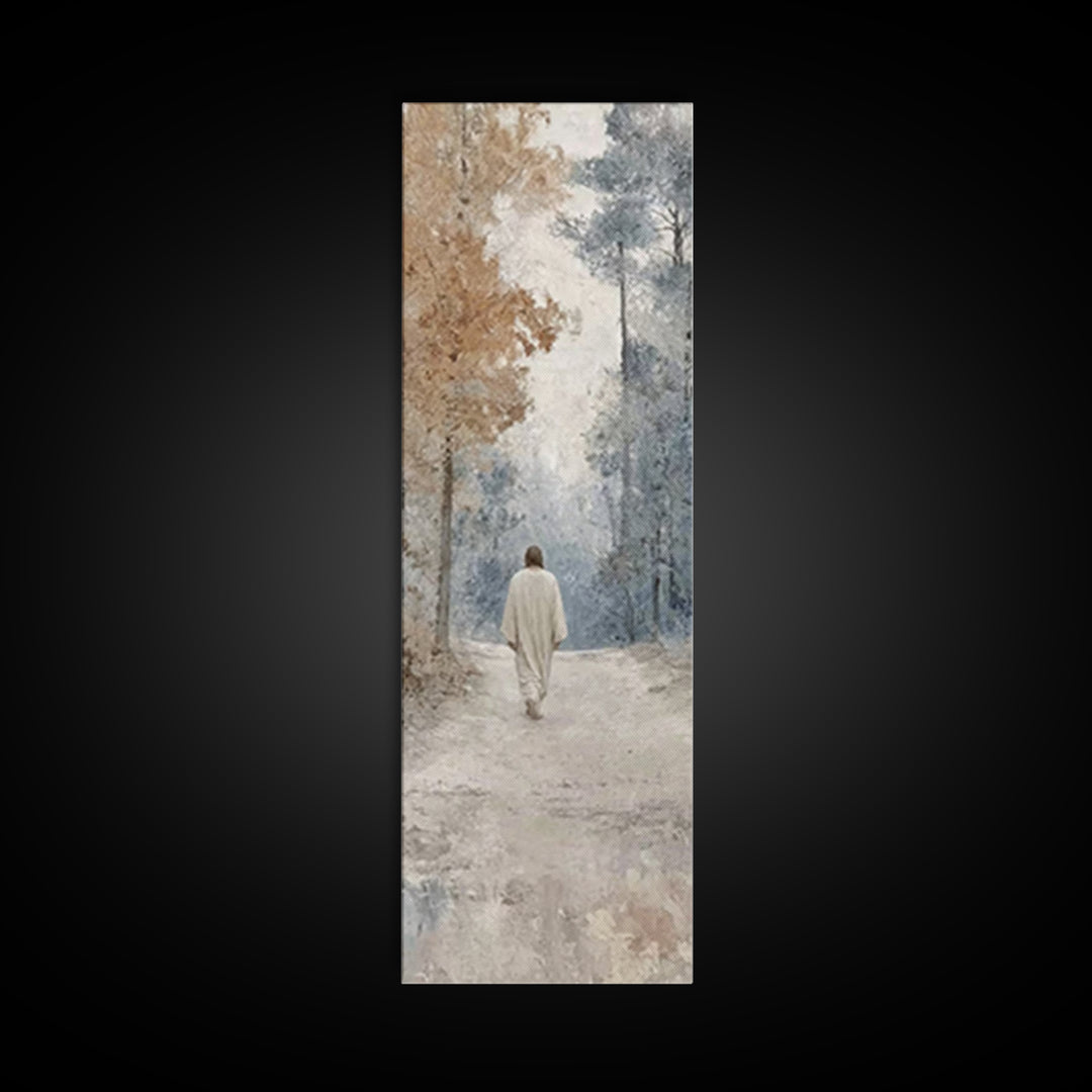 Silent Winter Grace | Framed Canvas Print | Christian Wall Art | Jesus Painting | Narrow Art | Vintage Christian Art | Christian Christmas