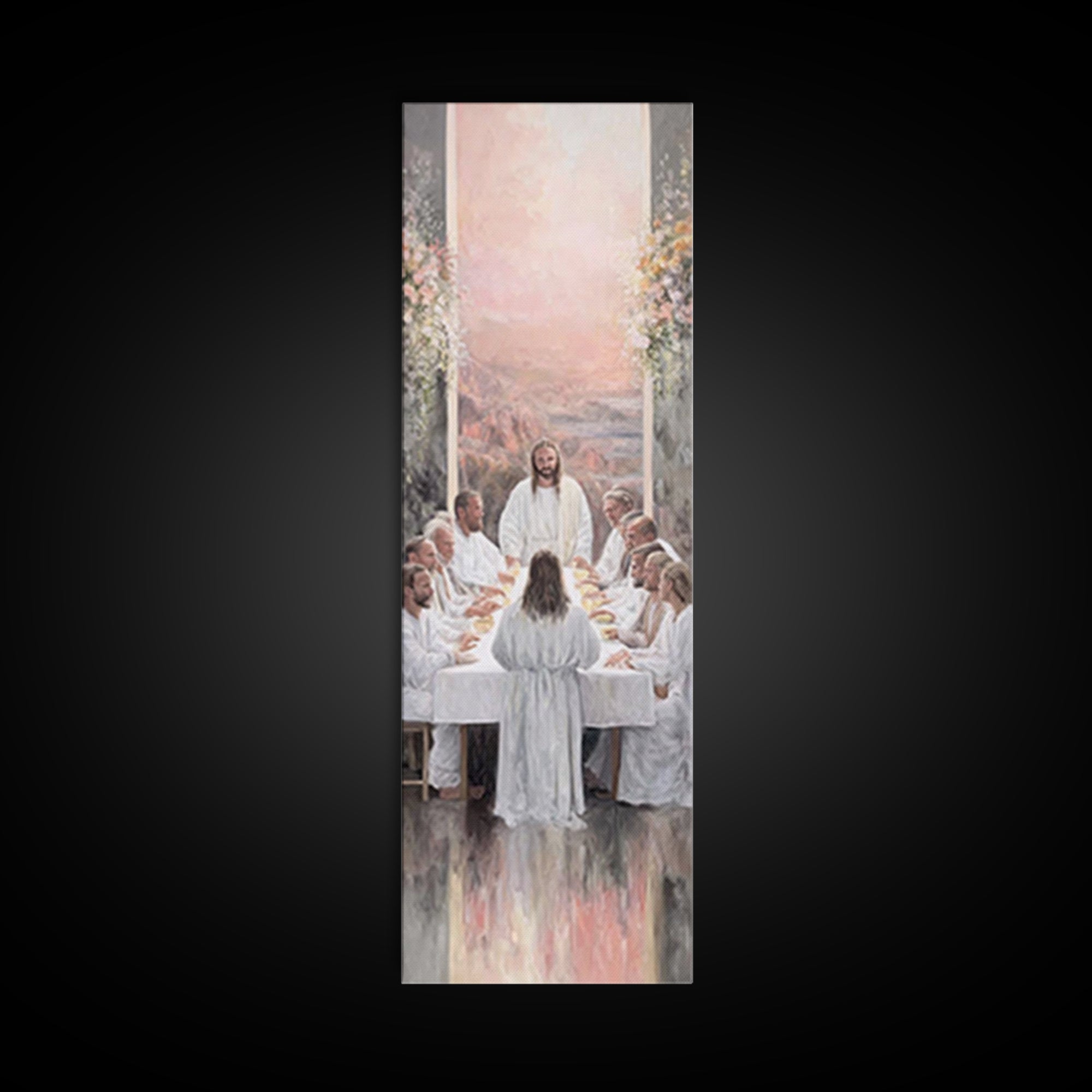 Supper Of Light – Framed Canvas Print – Christian Wall Art – Jesus Painting – Narrow Art – Modern Christian Art – Christian Christmas Art