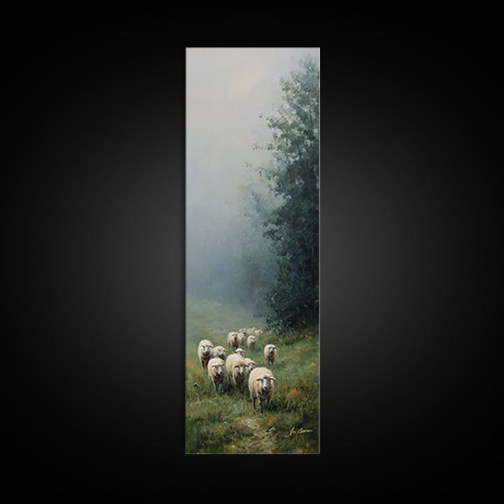 Morning Flock Grace – Framed Canvas Print – Christian Art Canvas – Christian Wall Art – Pastoral Scenery – Subtle Christian Art – Christmas