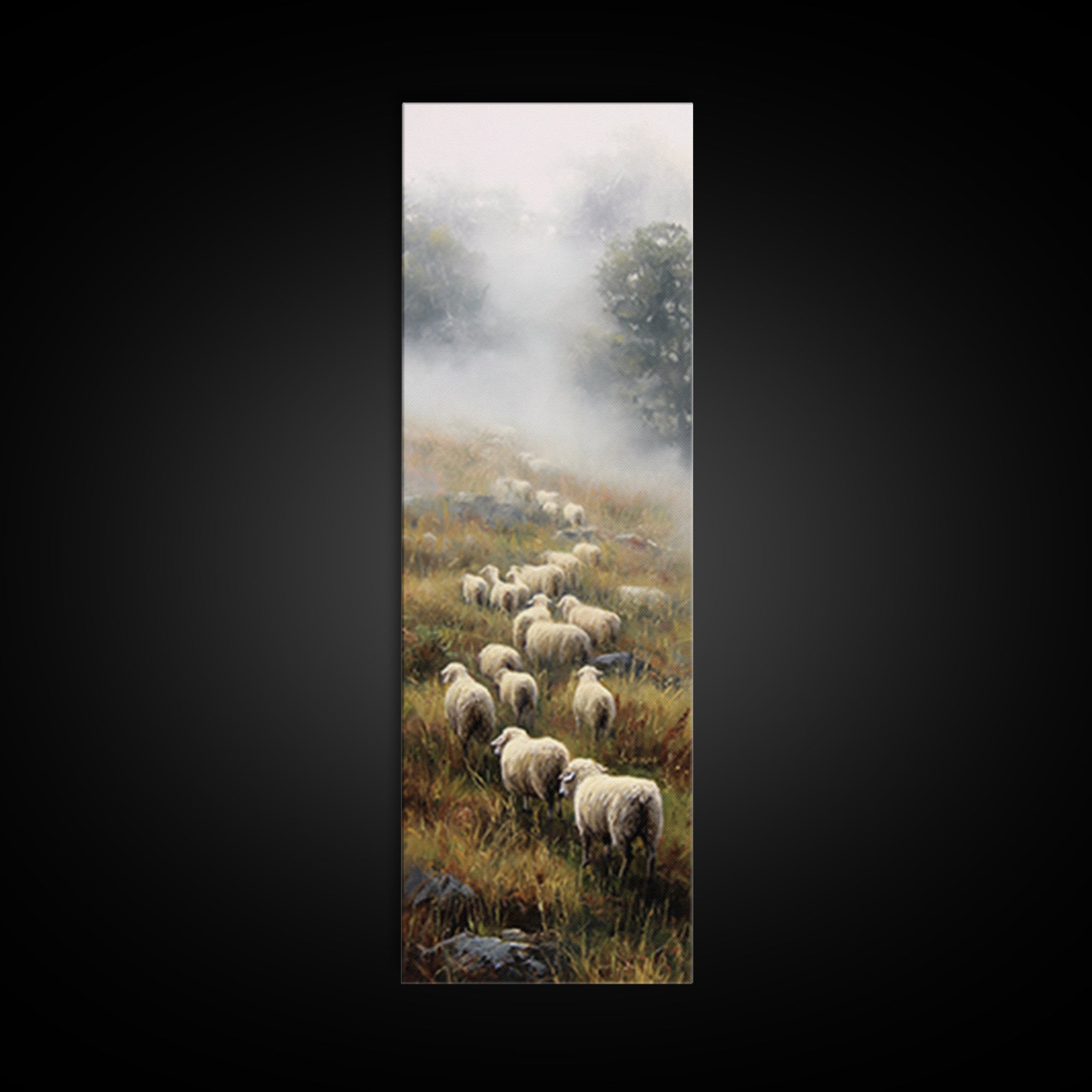 Misty Hills Flock – Framed Canvas Print – Christian Art Canvas – Christian Wall Art – Pastoral Scenery – Moody Christian Art – Christmas Ar