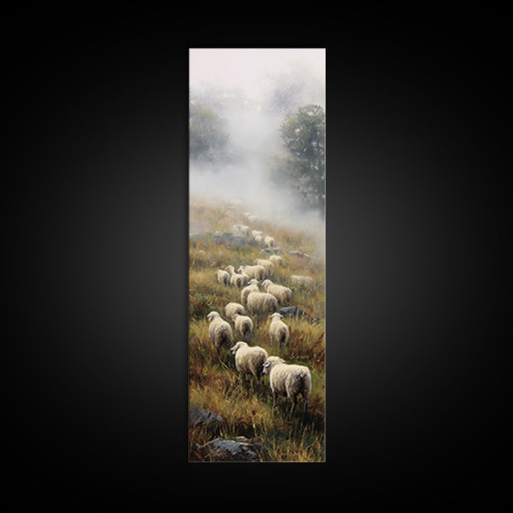 Misty Hills Flock – Framed Canvas Print – Christian Art Canvas – Christian Wall Art – Pastoral Scenery – Moody Christian Art – Christmas Ar