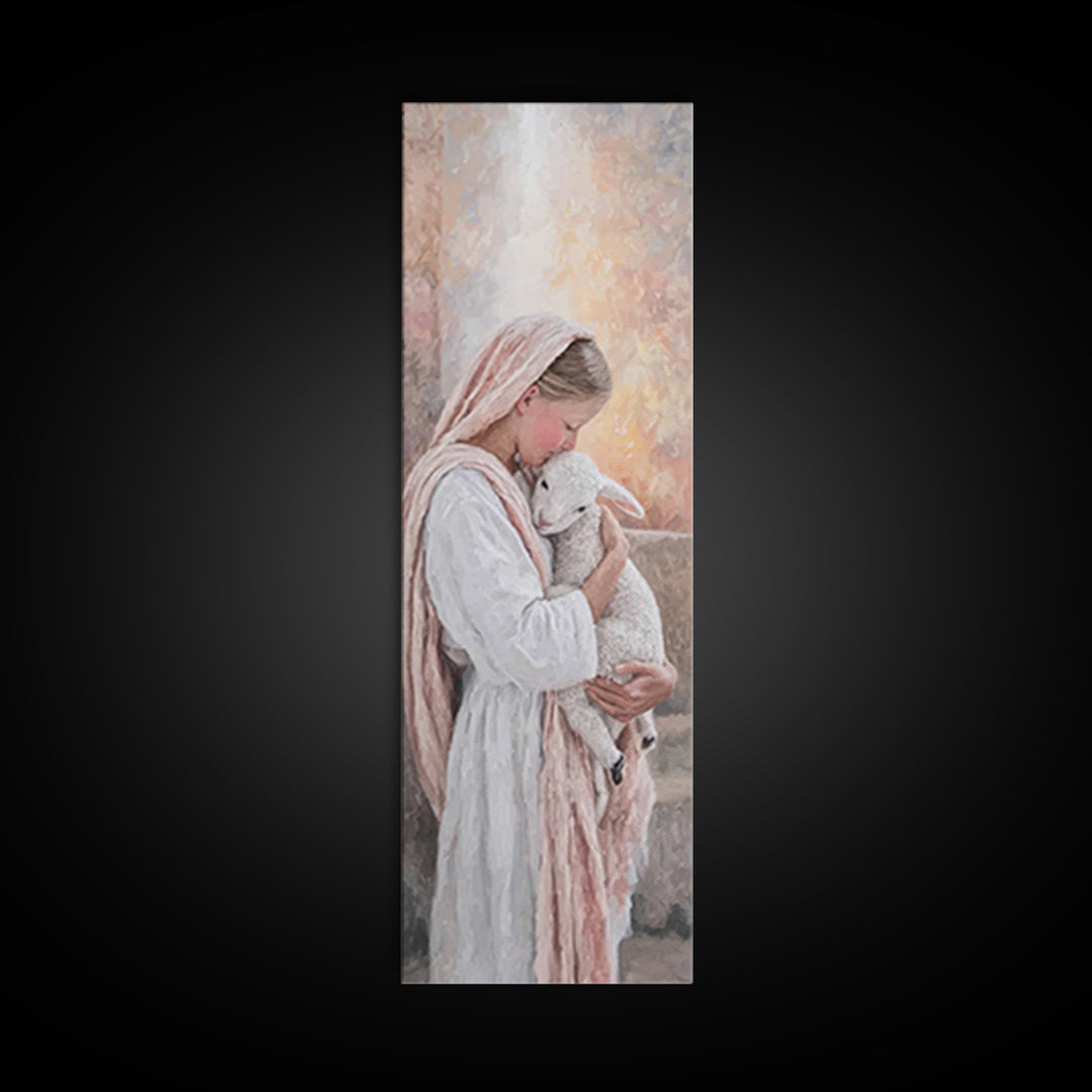 Gentle Embrace, Framed Canvas Print, Narrow Art, Christian Wall Art, Christian Art Canvas, Christmas Art, Jesus Painting, Christian Decor