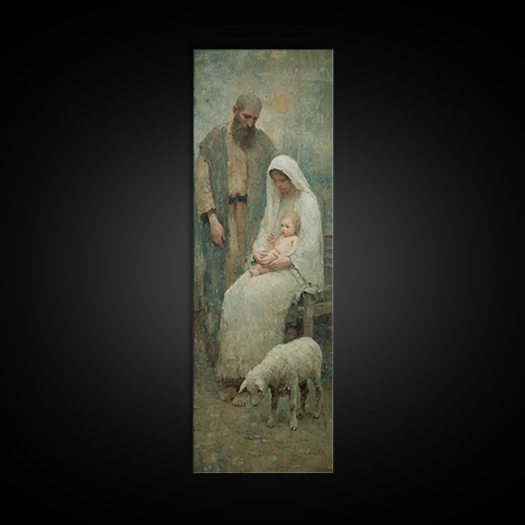 Holy Family Dawn – Framed Canvas Print – Tall Skinny Art Print – Christian Wall Art – Christmas Art – Christian Canvas – Jesus Painting