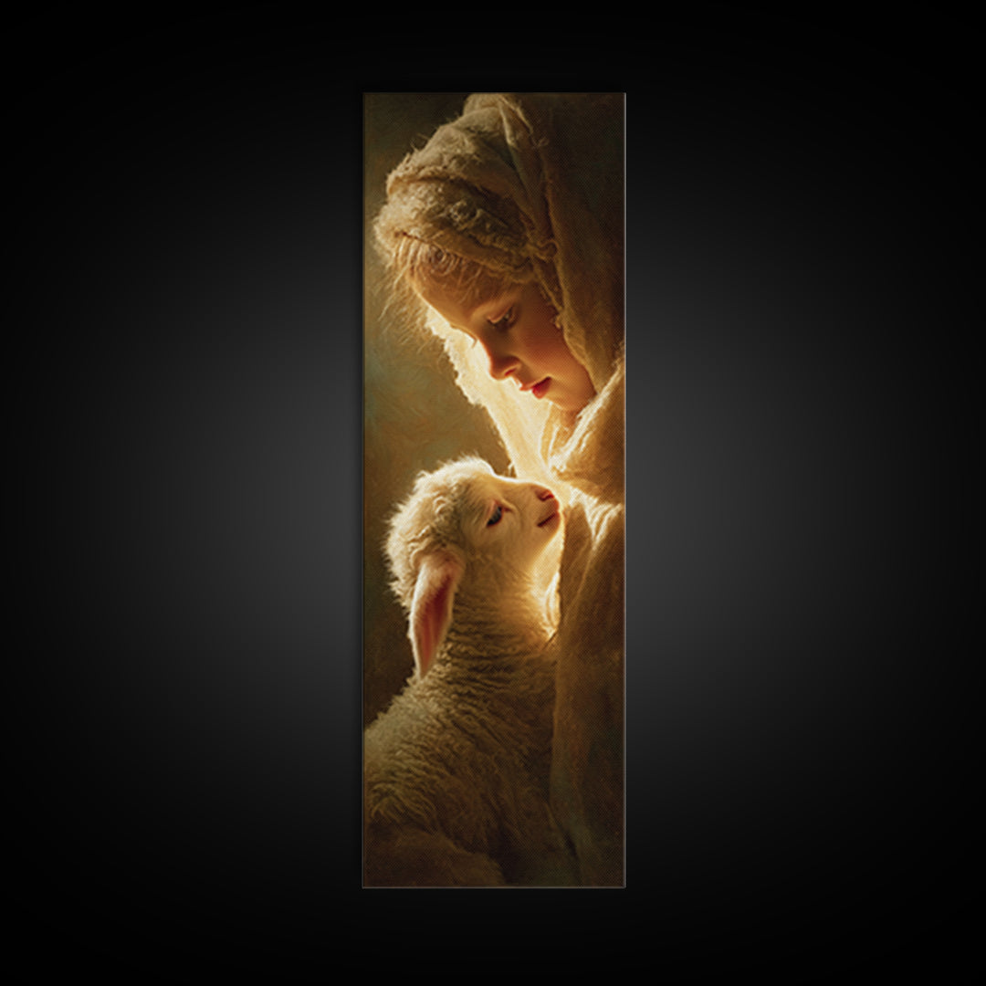 Tender Light, Framed Canvas Print, Tall Narrow Wall Art, Christian Wall Art, Christian Art Canvas, Jesus Painting, Christmas Art