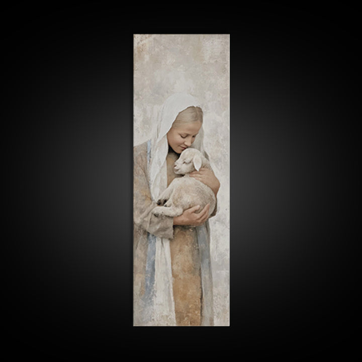Shepherd’s Comfort – Framed Canvas Print – Narrow Art – Christian Wall Art – Christian Art Canvas – Christian Christmas Art – Jesus Paintin