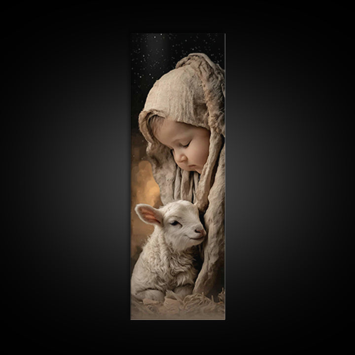 Innocent Trust | Framed Canvas Print | Tall Skinny Art Print | Christian Wall Art | Christian Art Canvas | Christmas Art | Jesus Painting