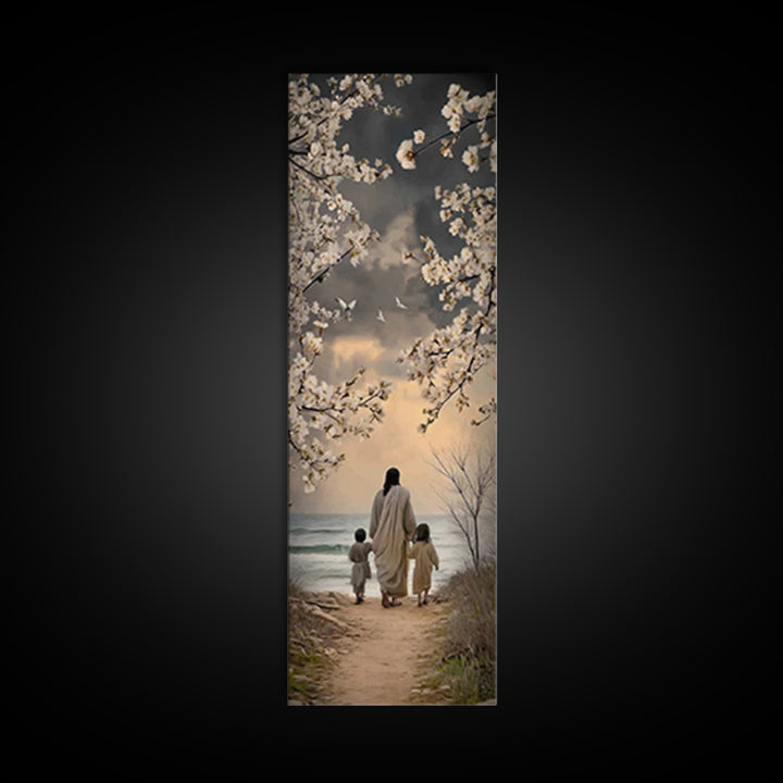 Blossoms Of Promise, Framed Canvas Print, Tall Skinny Art Print, Christian Wall Art, Jesus Painting, Christian Art Canvas, Christian Decor