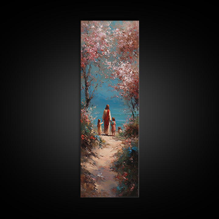 Soft Meadow Journey | Framed Canvas Print | Tall Narrow Wall Art | Christian Art Canvas | Christian Wall Art | Jesus Painting | Christian D