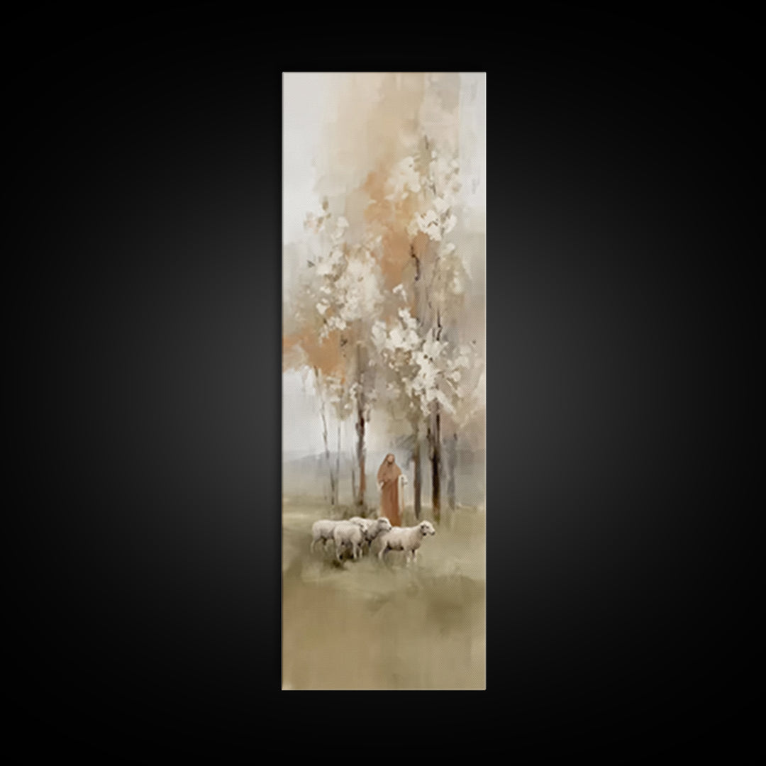 Light Of The Shepherd – Framed Canvas Print – Skinny Art – Christian Art Canvas – Christian Wall Art – Jesus Painting – Christian Gift