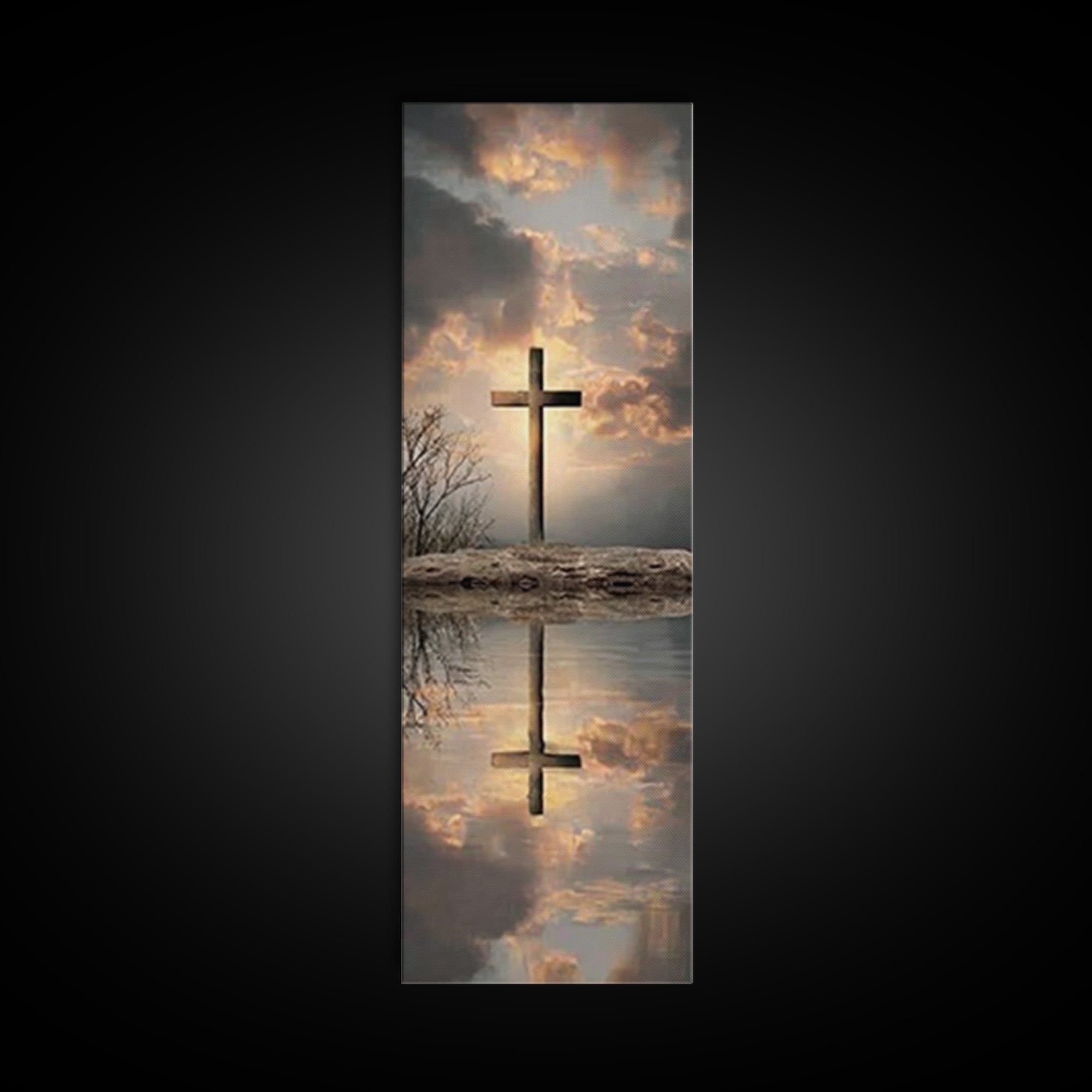Cross Of The Horizon – Framed Canvas Print – Christian Wall Art – Christian Art Canvas – Skinny Art – Christian Christmas Art – Christmas A
