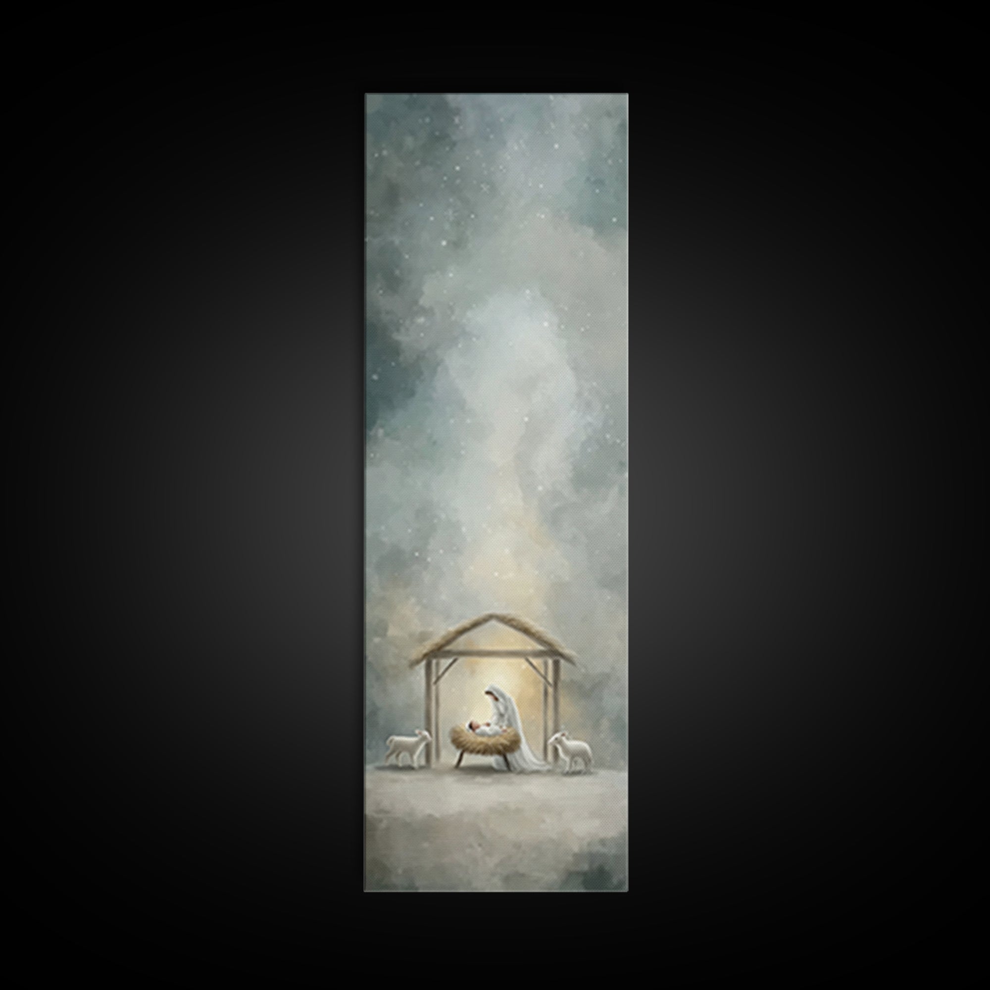 Holy Night Nativity – Framed Canvas Print – Christian Christmas Art – Tall Narrow Wall Art – Christian Art Print – Jesus Painting – Christi