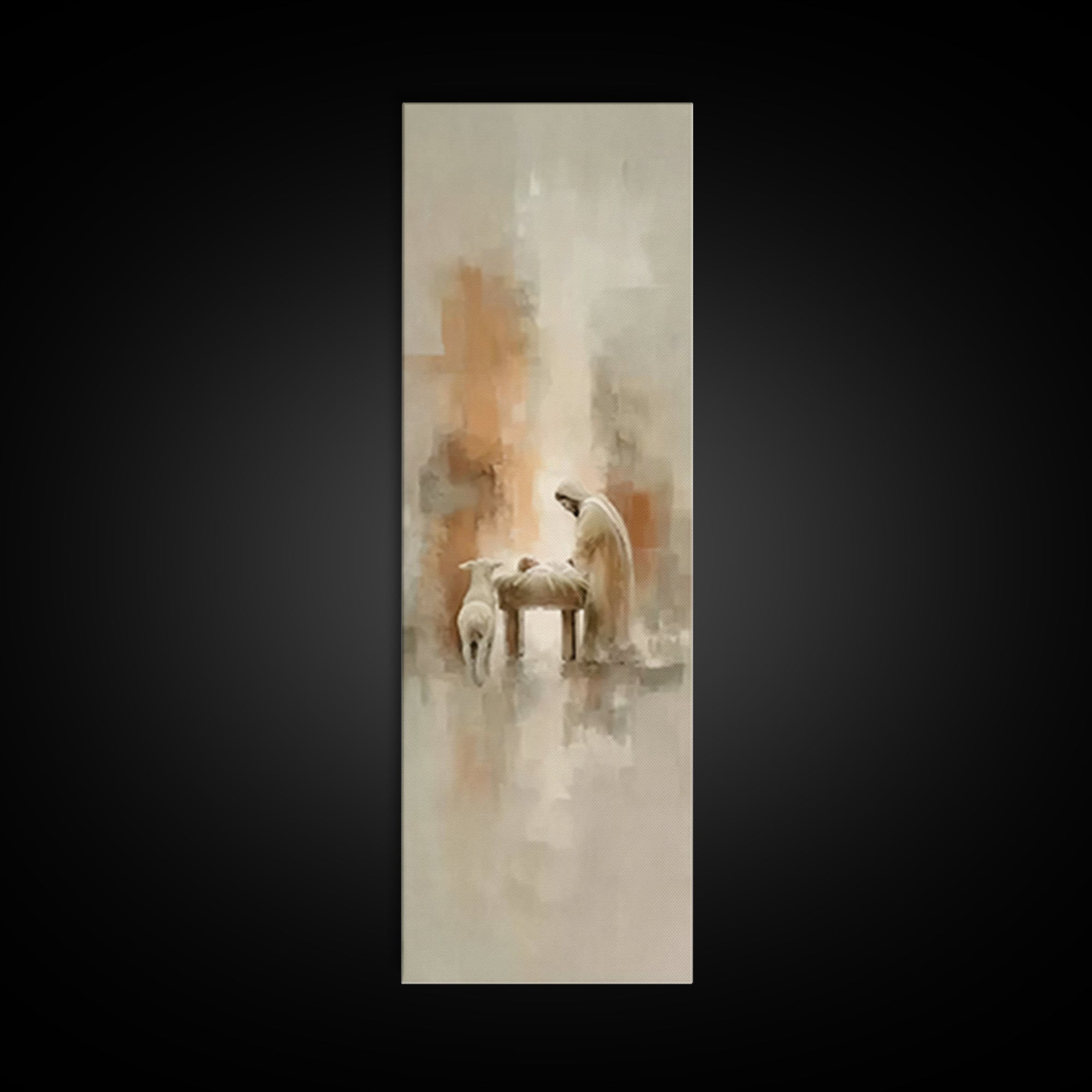 Humble Manger Peace – Framed Canvas Print – Christian Wall Art – Tall Narrow Wall Art – Christian Art Print – Christmas Art – Jesus Paintin