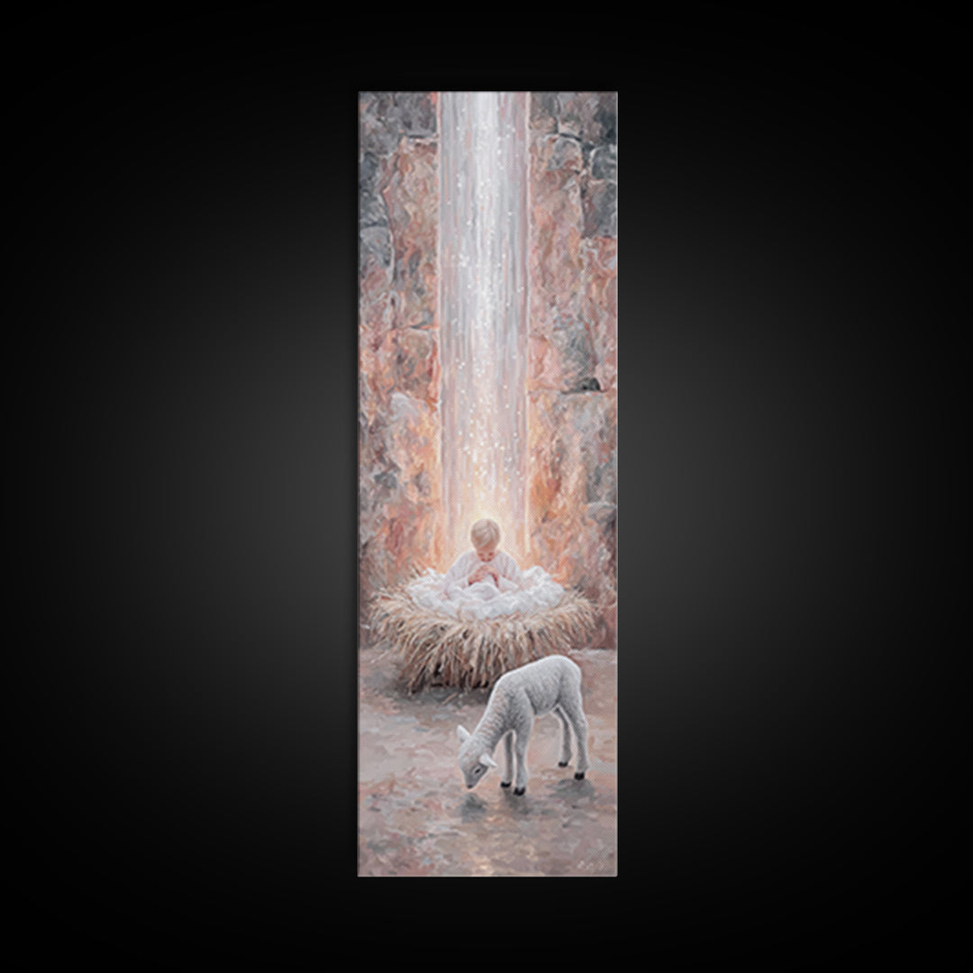 Heavenly Child Light – Framed Canvas Print – Christian Christmas Art – Narrow Art – Jesus Painting – Christian Wall Art – Christmas Canvas